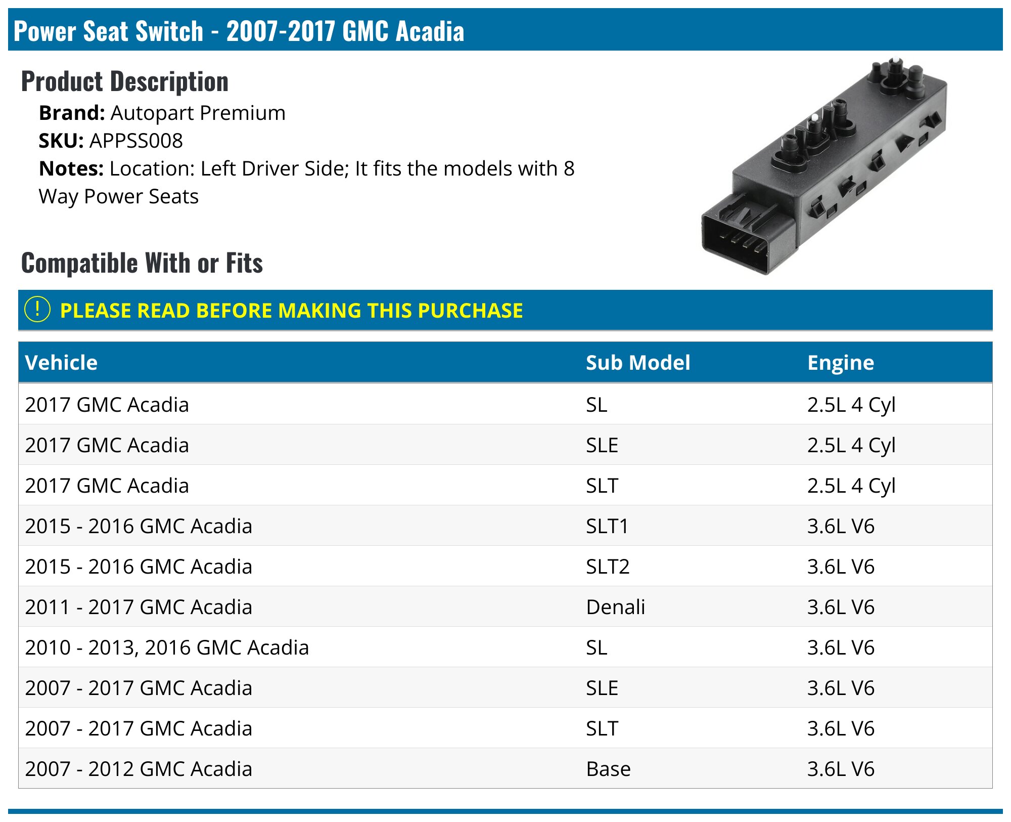 CCIYU Power Window Switch Passenger Master Control Switch /Window