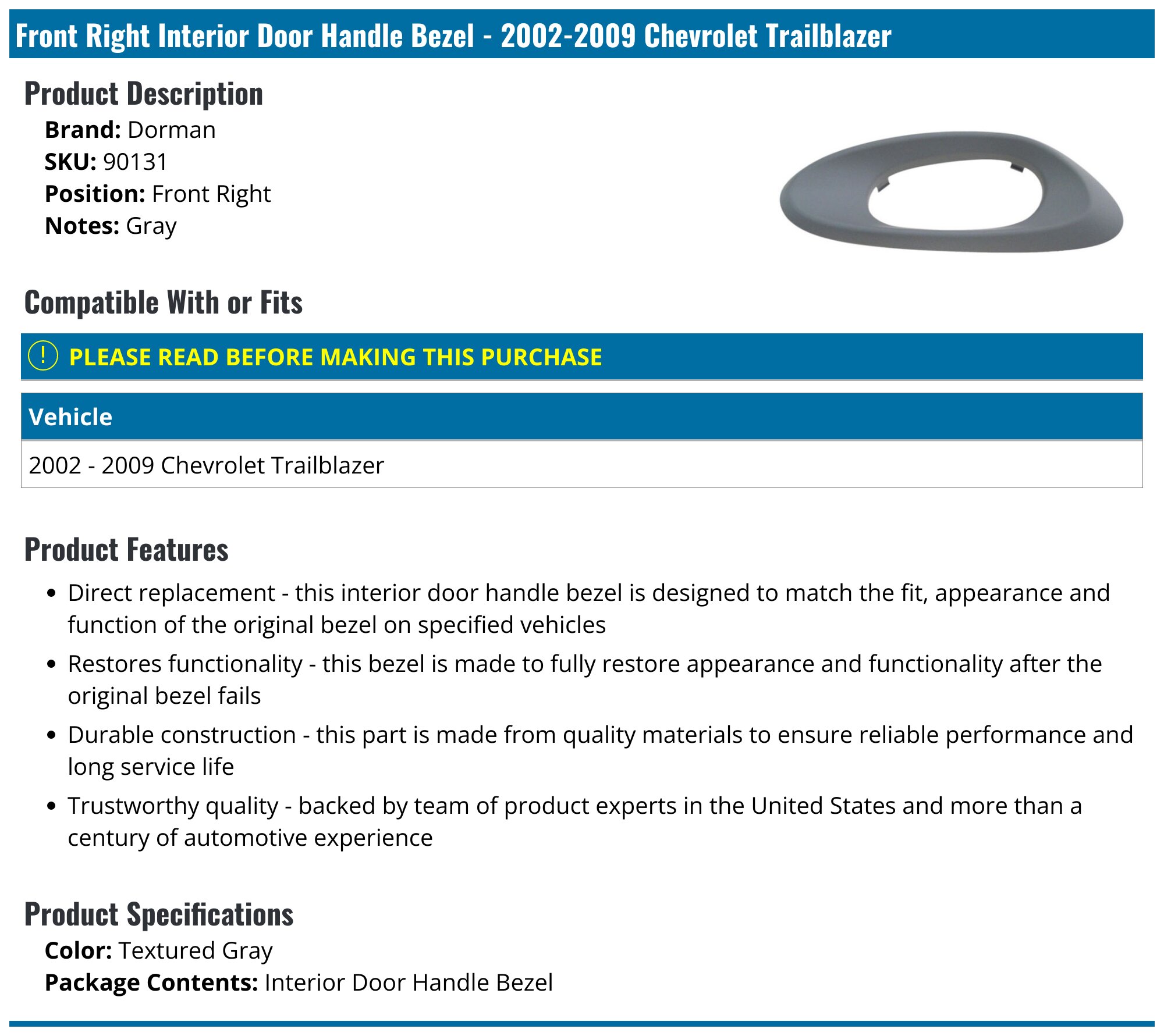 AM Autoparts Textured Gray Interior Door Handle Bezel Set For Chevy Trailblazer 2002-2009 (4 Piece)