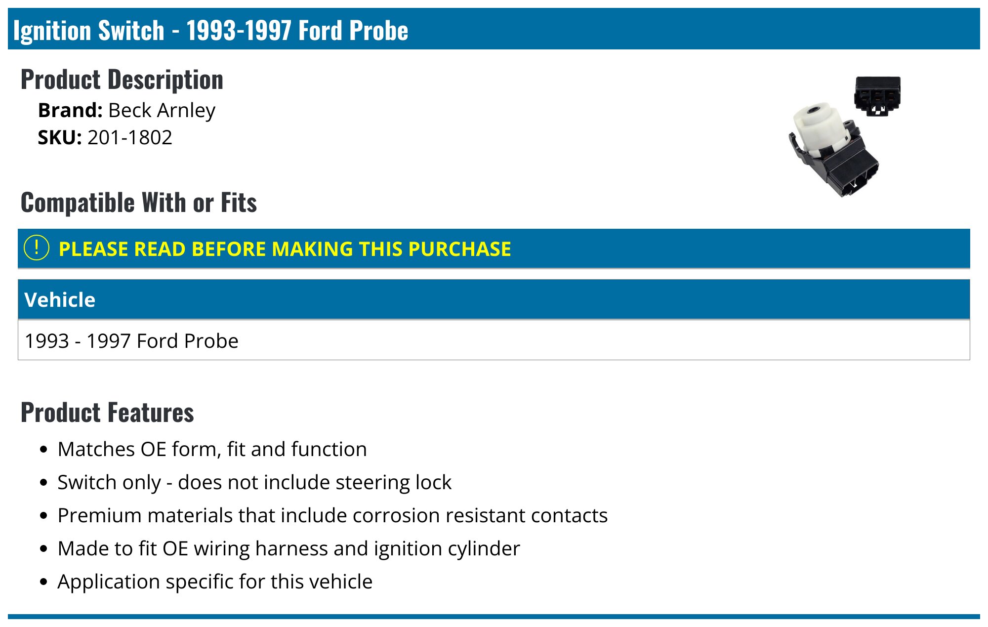 Beck Arnley® 201-2706 - Ignition Starter Switch