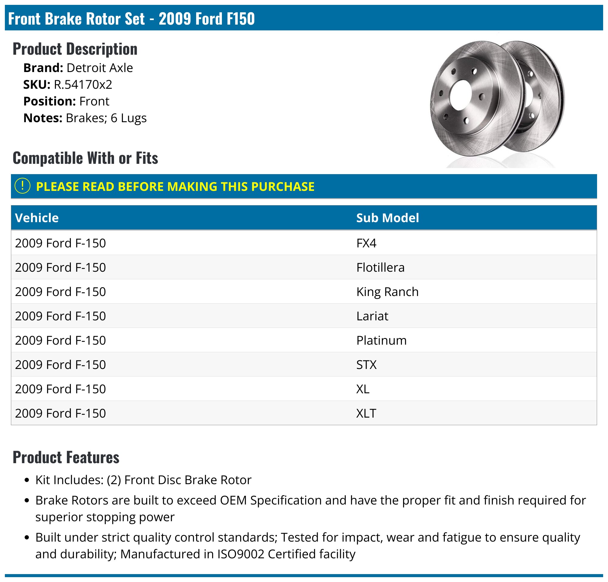 Evan-Fischer Pro-Line Front Brake Rotors – For 2009 Ford F-150 7-Lug – Cross-Drilled & Slotted – 2-Wheel Set