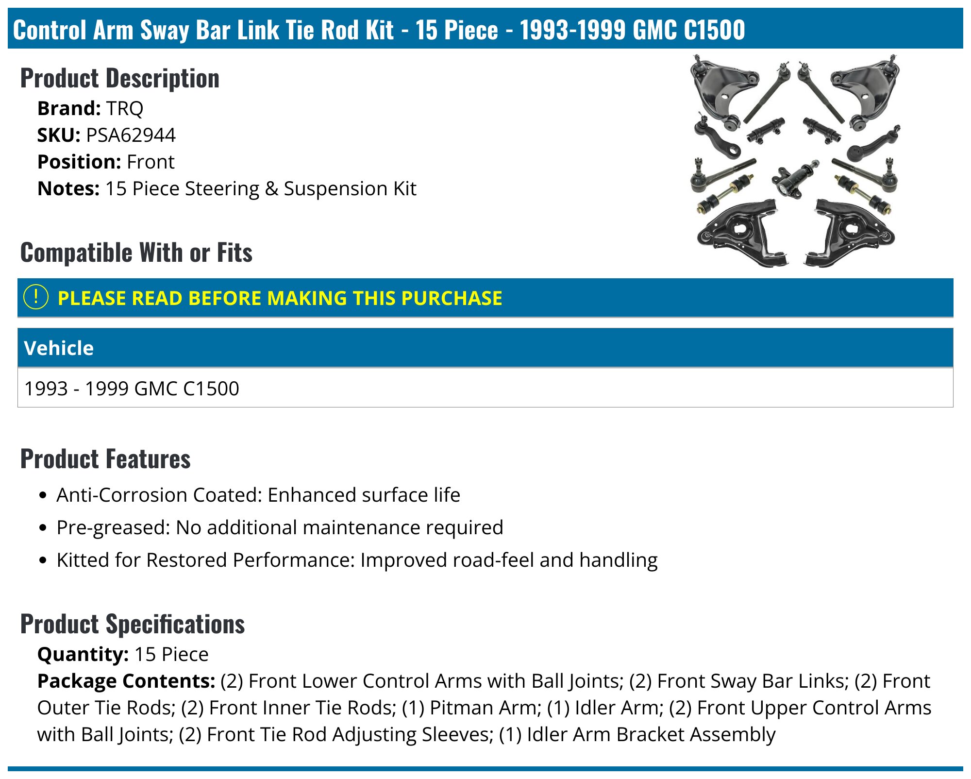 Trq Control Arm Ball Joint Tie Rod Sway Bar Link | INDIA