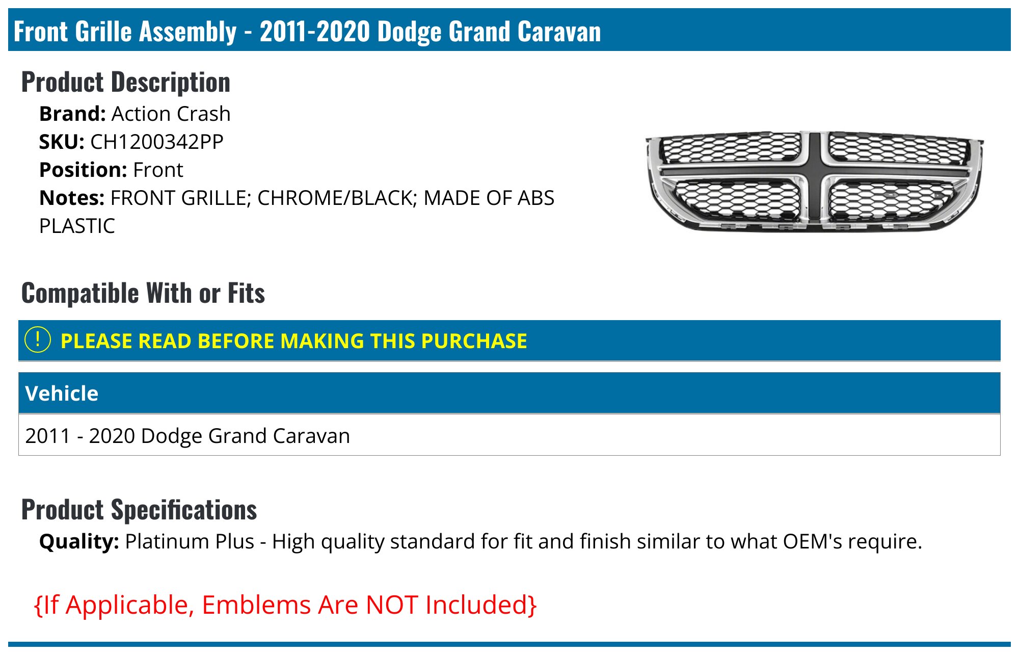 Exterior Parts for Dodge Grand Caravan for sale