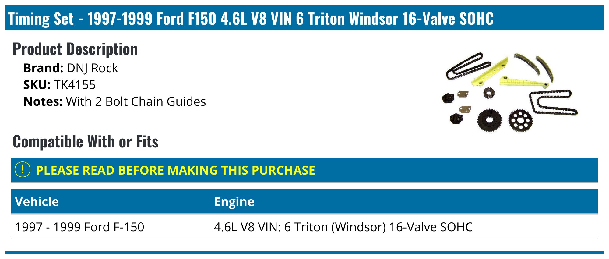 Timing Set 1997-1999 Ford F150 V8 VIN Triton Windsor 16-Valve SOHC  DNJ 5290-07271121