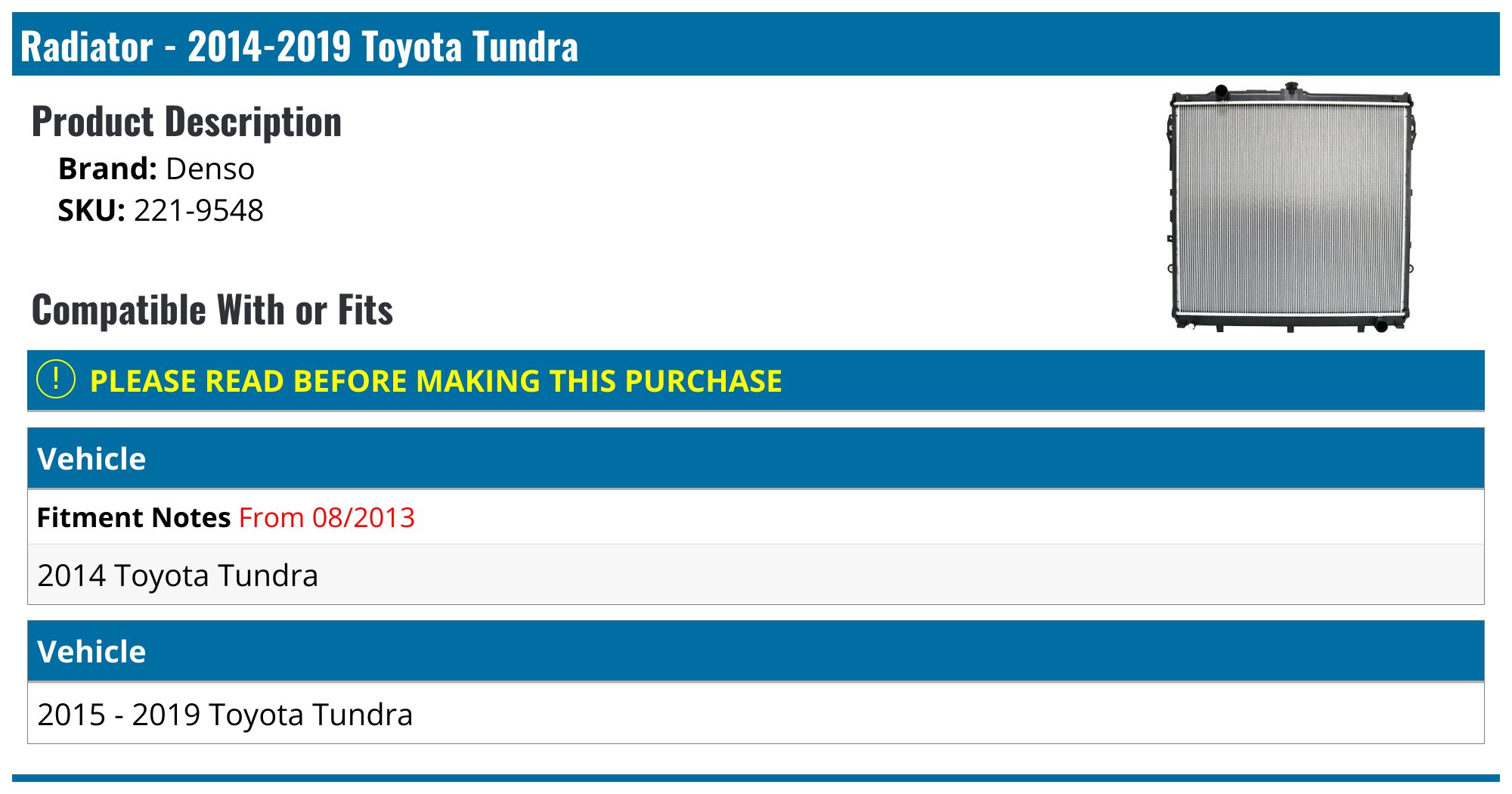 Denso 221-3503 Radiator Fits Select: 1999-2005 MAZDA MX-5 MIATA