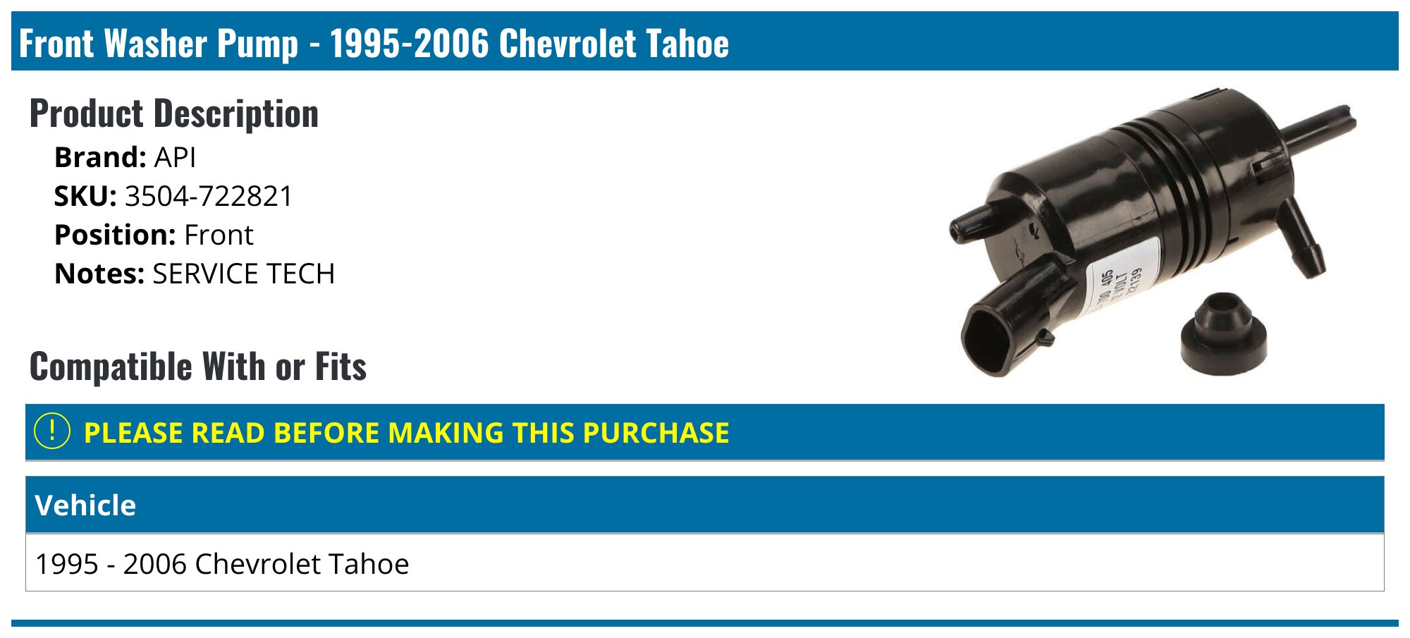 Anco Windshield Washer Pump - Rear, 67-10 67-10