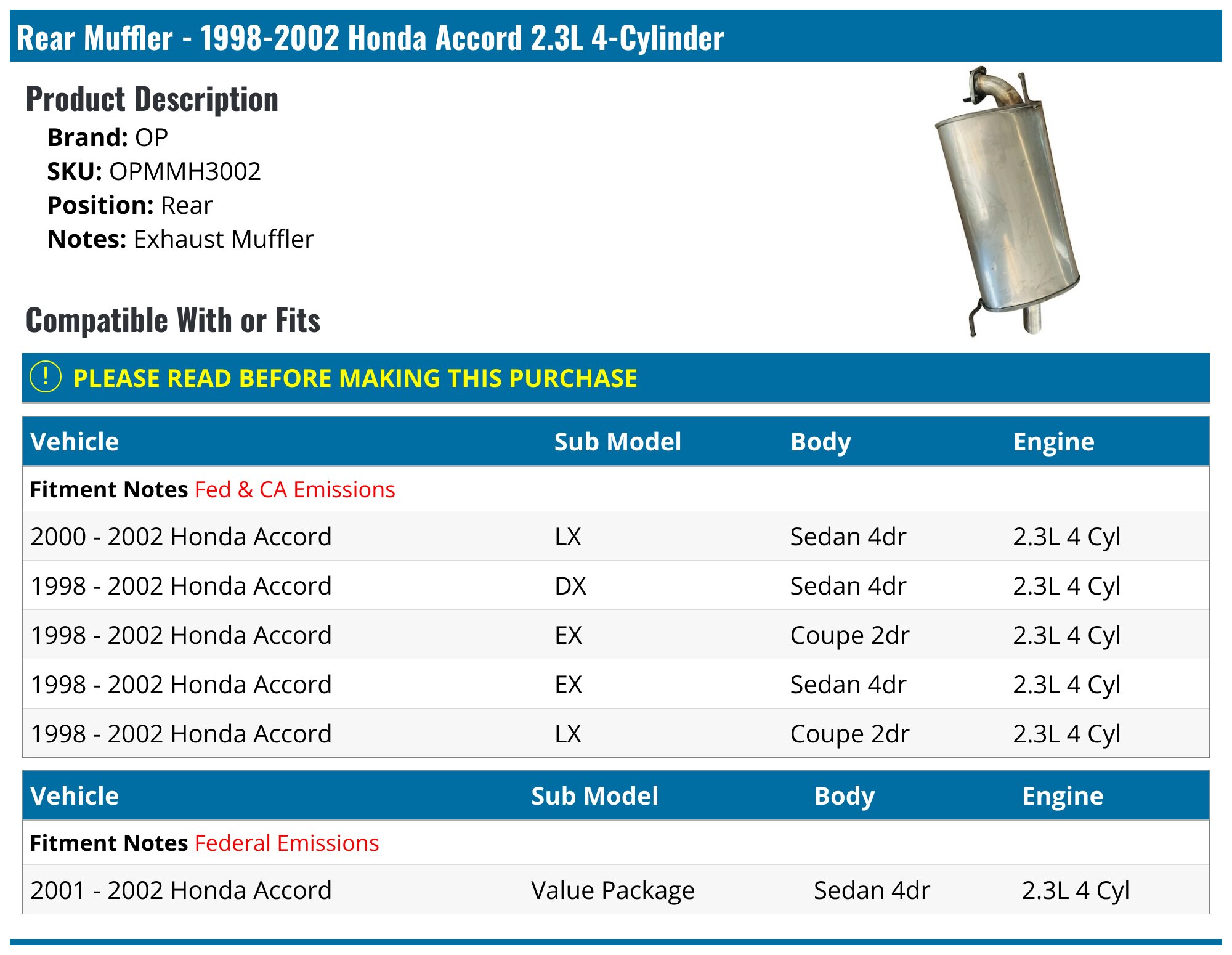 Exhaust Resonator Pipe Fits 1998 2002 Honda Accord | Desertcart
