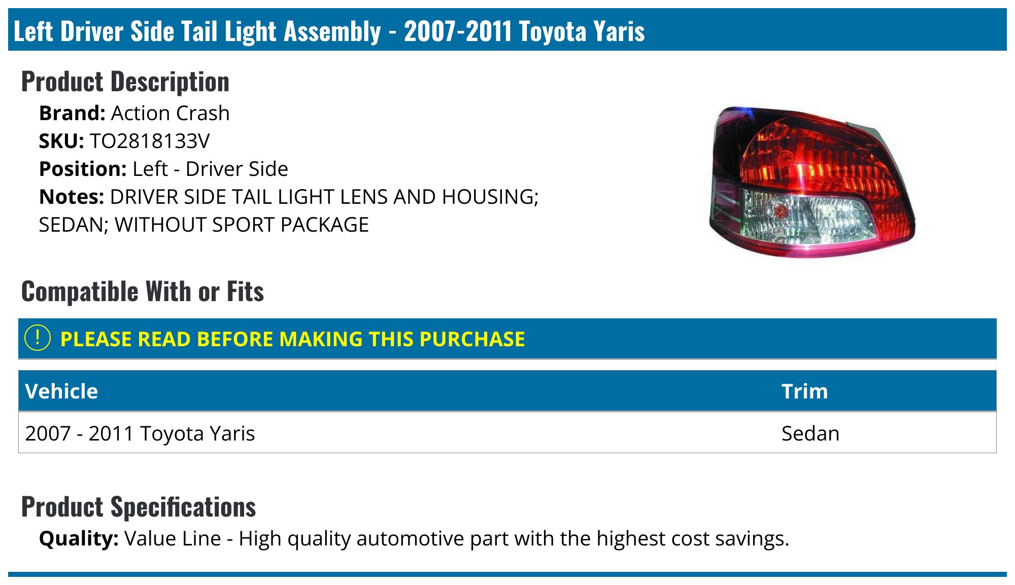 Toyota Yaris Tail Light - Taillights - TYC Eagle Eyes Depo