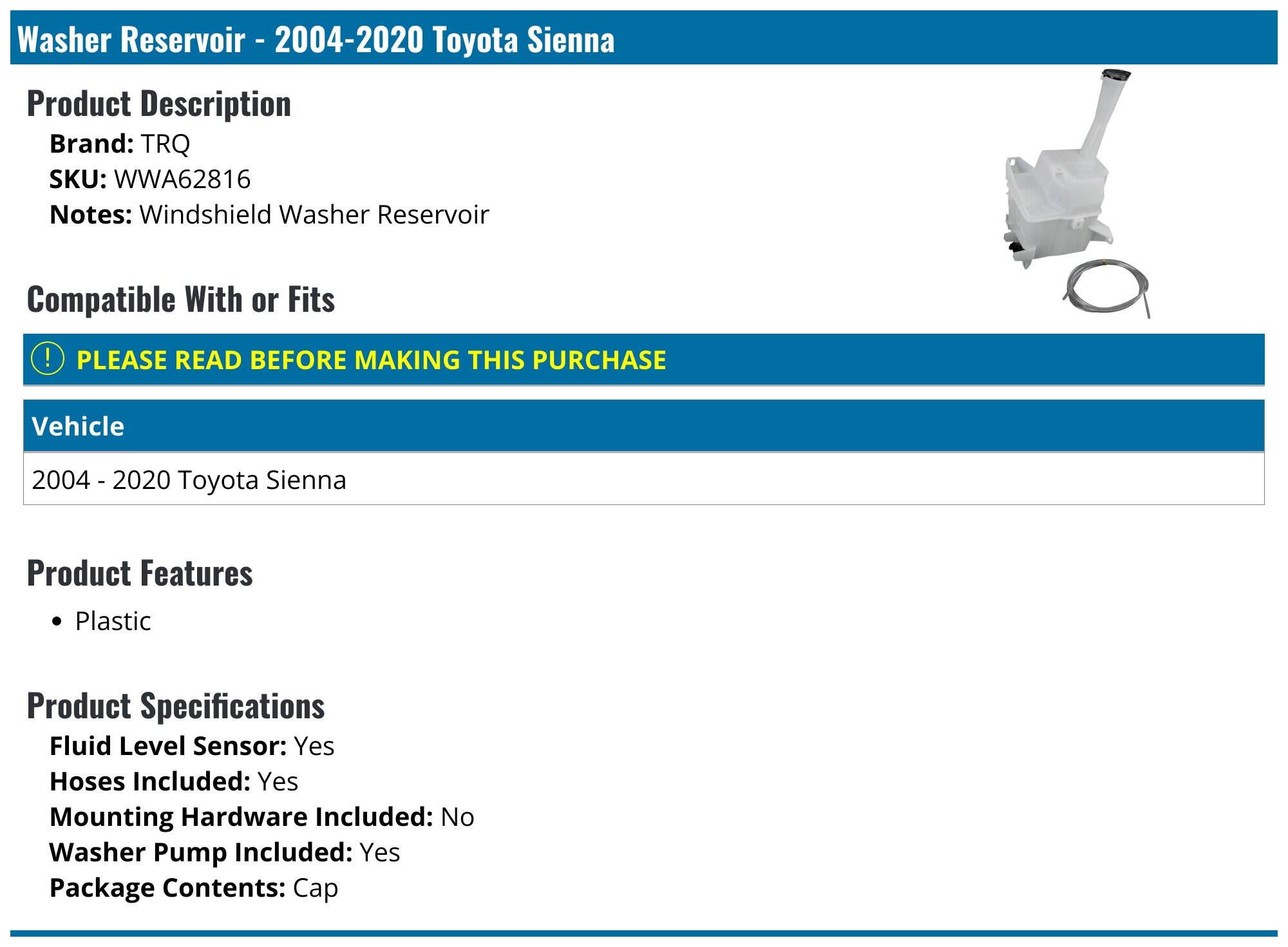 Coolant Overflow Tank And Reservoir - 2004 Toyota Sienna | O'Reilly Auto Parts - Foto 11