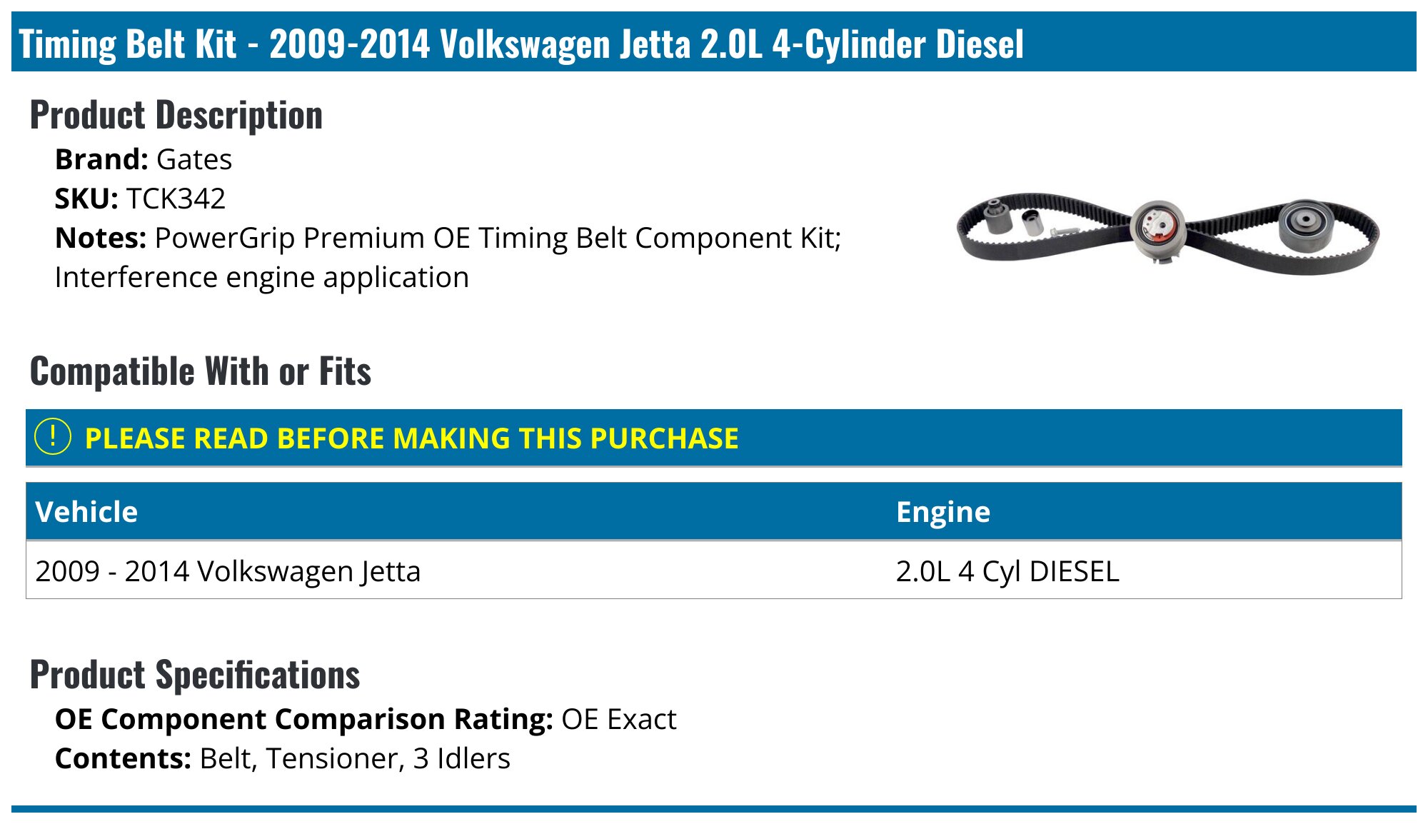 Purchase Gates TCK283 TIMING BELT COMPONENT KIT in Multiple Warehouses