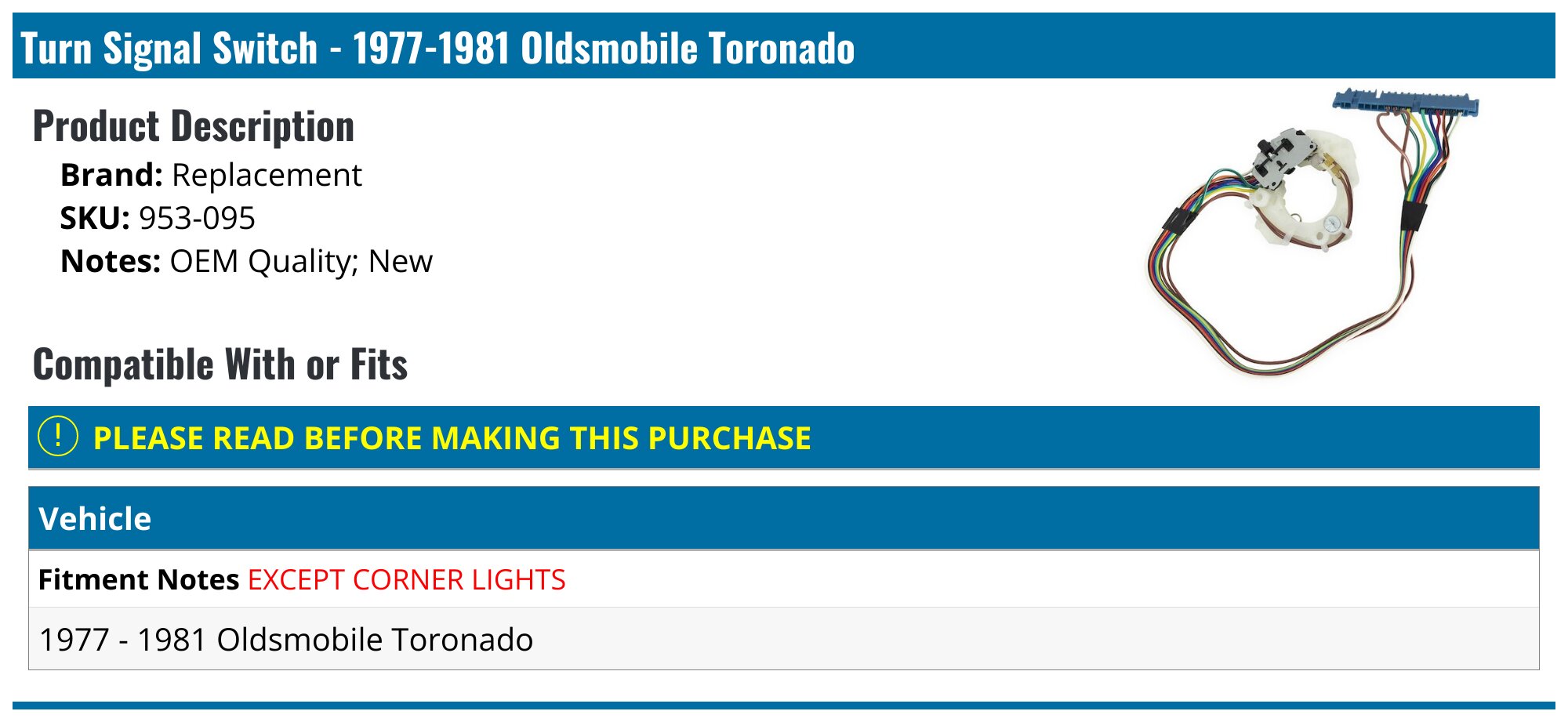 19771981 Oldsmobile Toronado Turn Signal Switch Replacement 953095