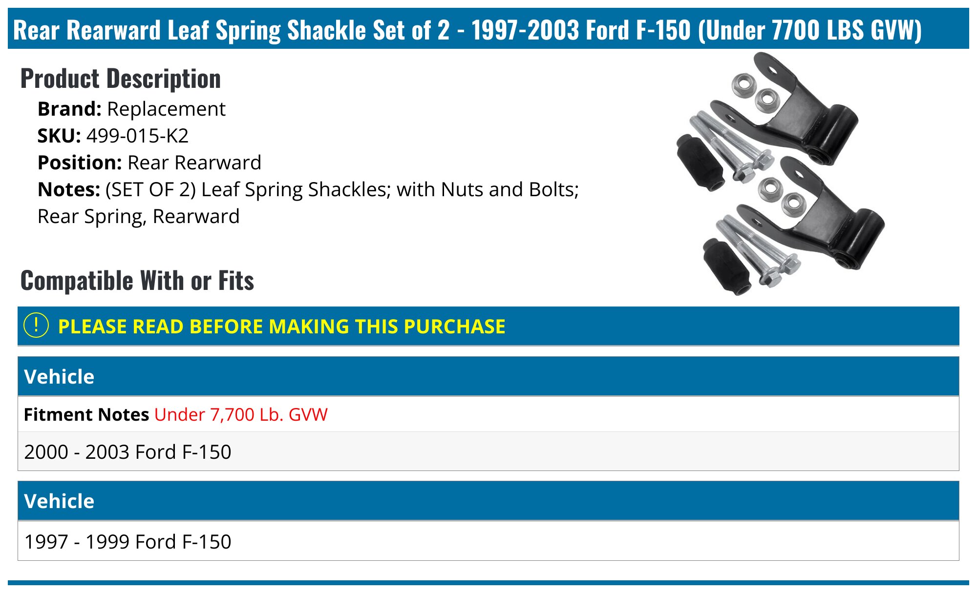For F-150 2 1 Rear Lowering Shackles Suspension Zambia