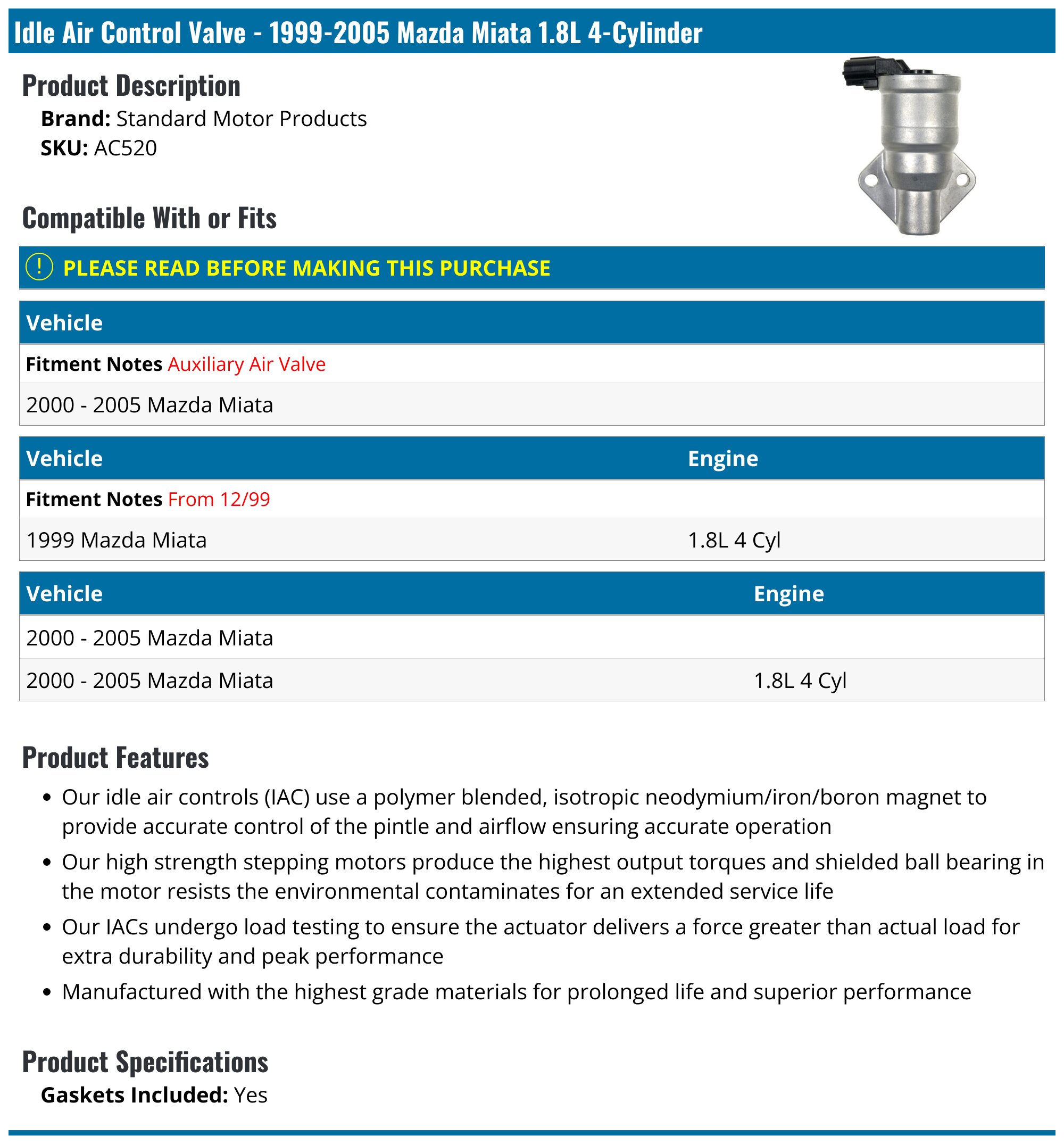 Replacement ID0090AA0087R00 - Fuel Injection Idle Air Control Valve