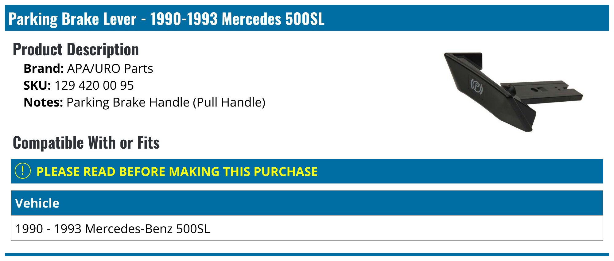 Mercedes R129 SL320 SL500 door handle, exterior right 300SL 500SL | S