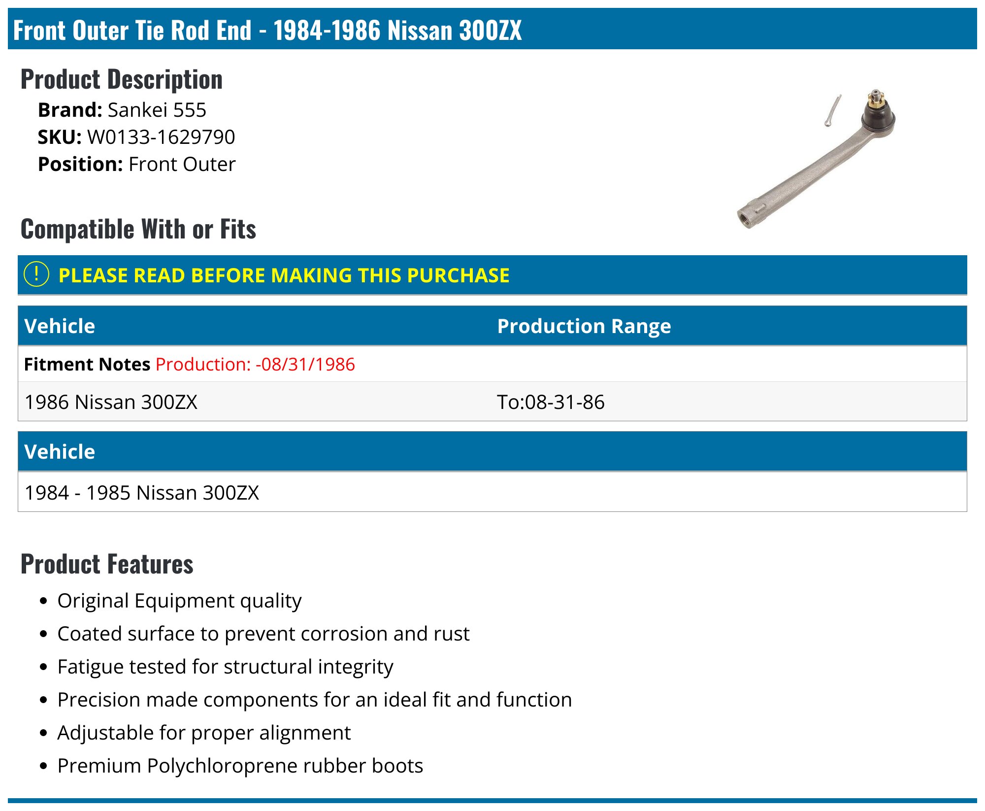1984-1986 Nissan 300ZX Tie Rod End - Sankei 555 W0133-1629790