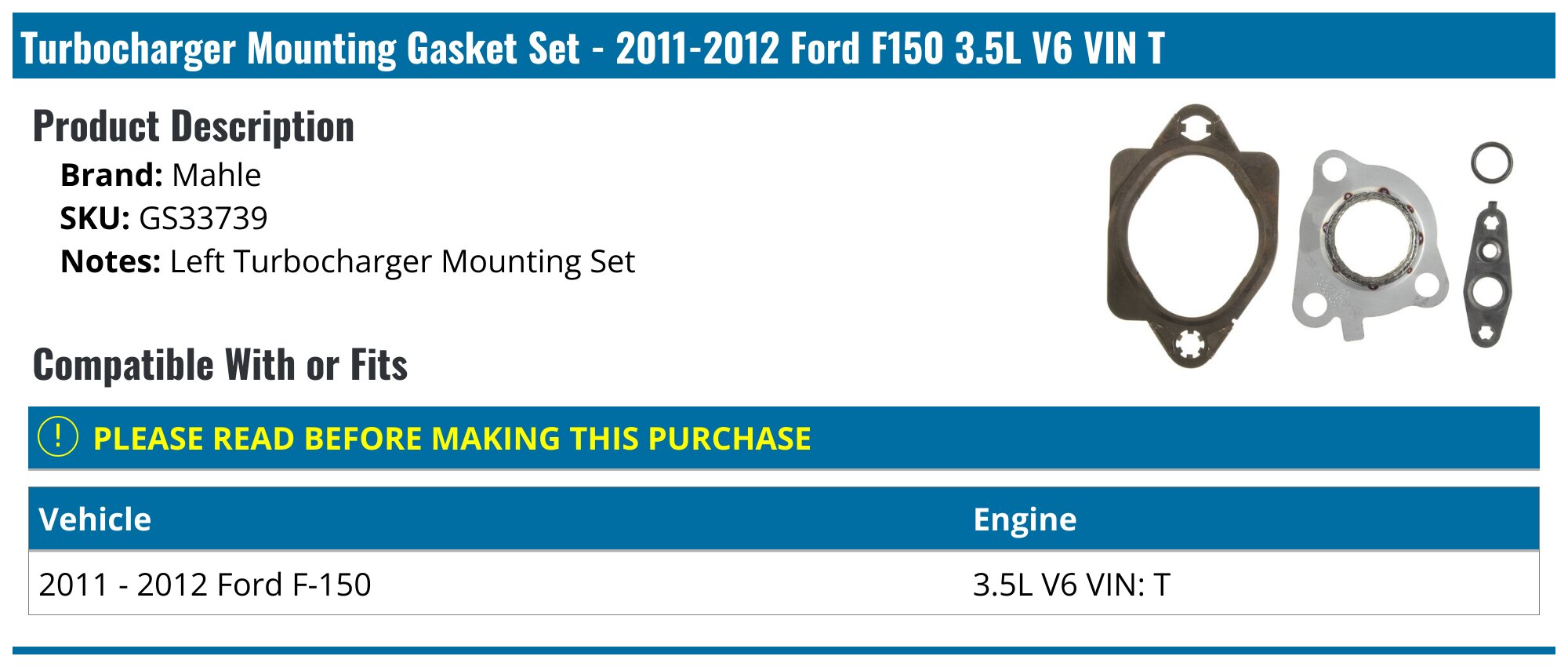 MAHLE Turbocharger Gasket Set GS33865 - Complete Replacement Kit