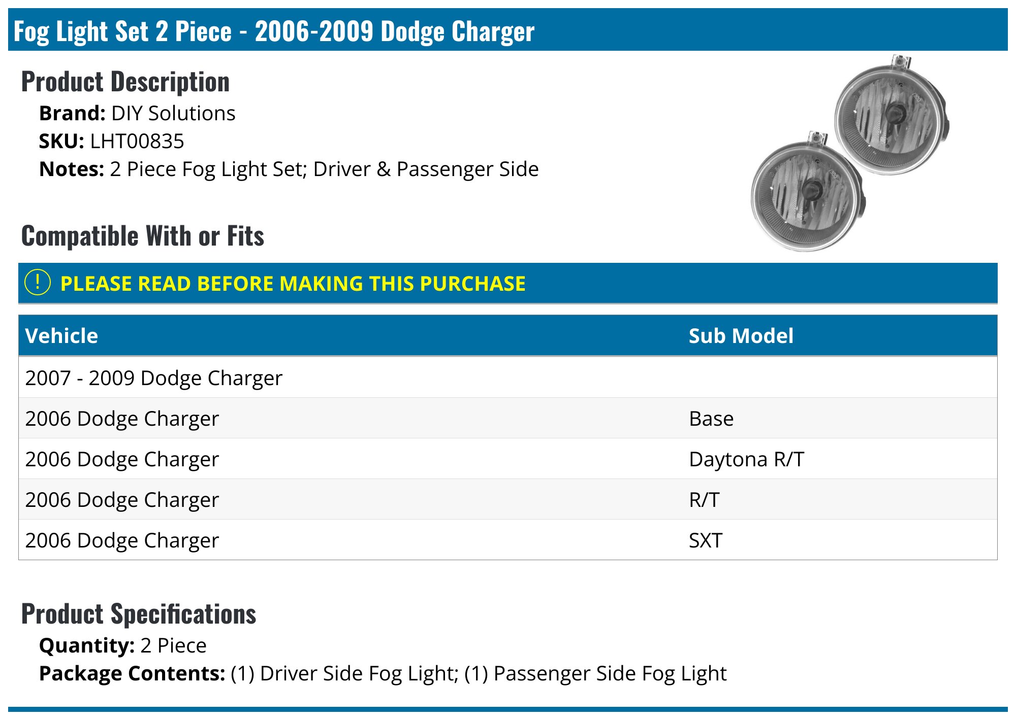 2009 Dodge Charger Replacement Fog Lights by DIY Solutions