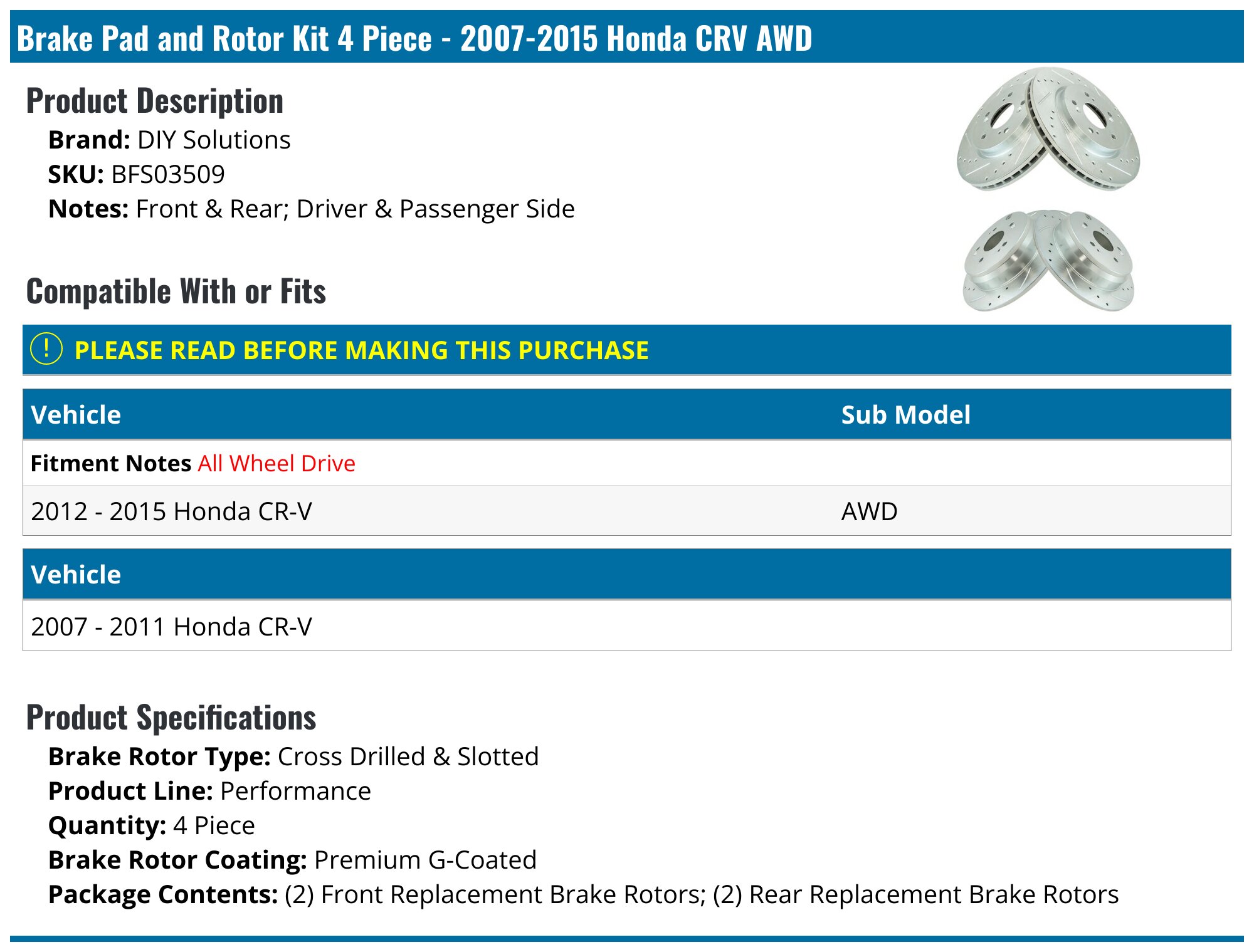 Atom Auto Parts Front & Rear Brake Rotors And Ceramic Pads Kit For 2007-2016 Honda CR-V