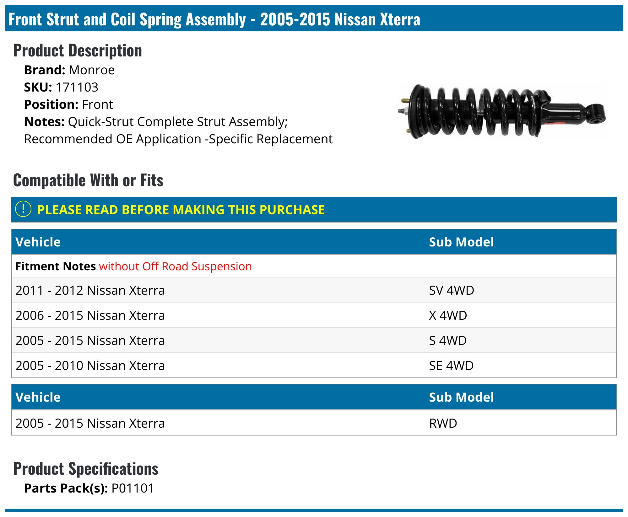 2 Front Strut Assemblies for a 05-11 Nissan Pathfinder Xterra