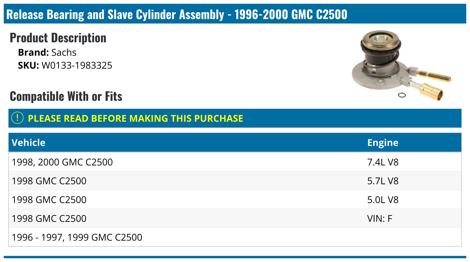 Gripforce HD Clutch Slave Cylinder With Throwout Bearing – For Chevy GMC – OE Spec Direct Replacement