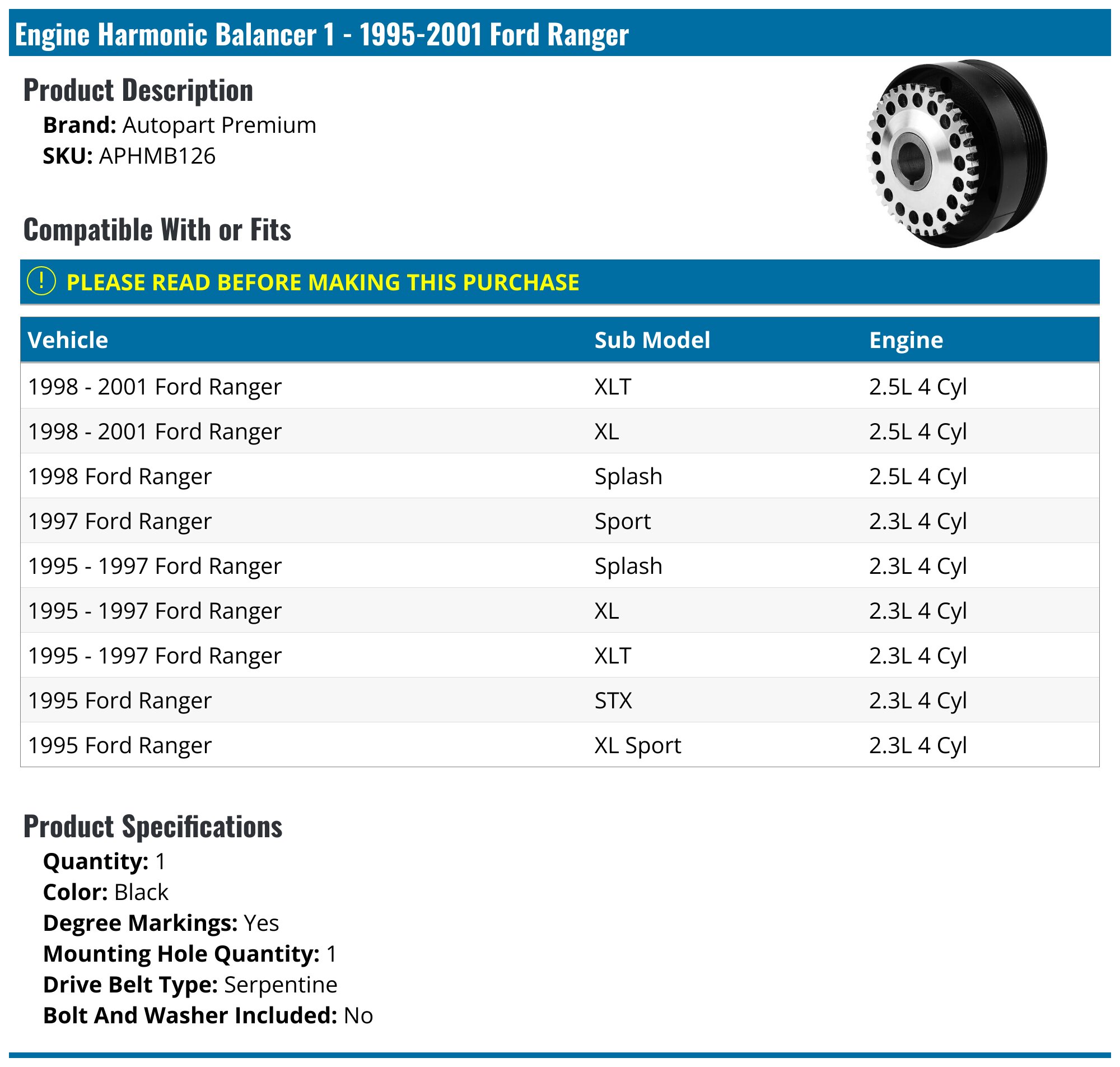 Engine Water Pump For 1995-2001 Ford Ranger & Mazda B2300 B2500 – 2.3L 2.5L