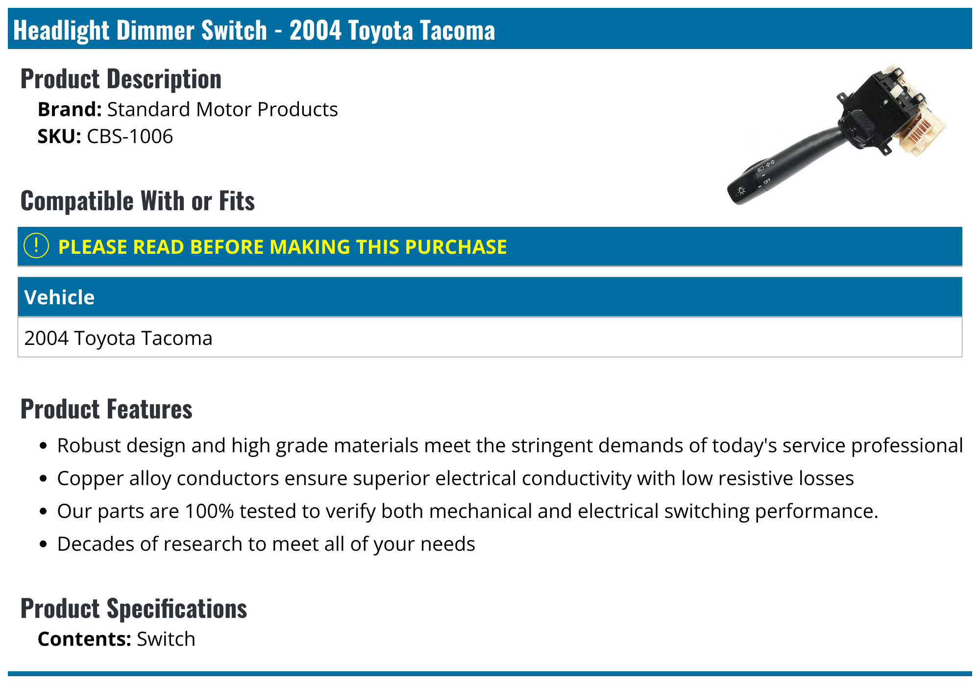 Headlight Dimmer Switch - Car Dimmer Switch Replacement | Parts Geek, image size:2000x1396