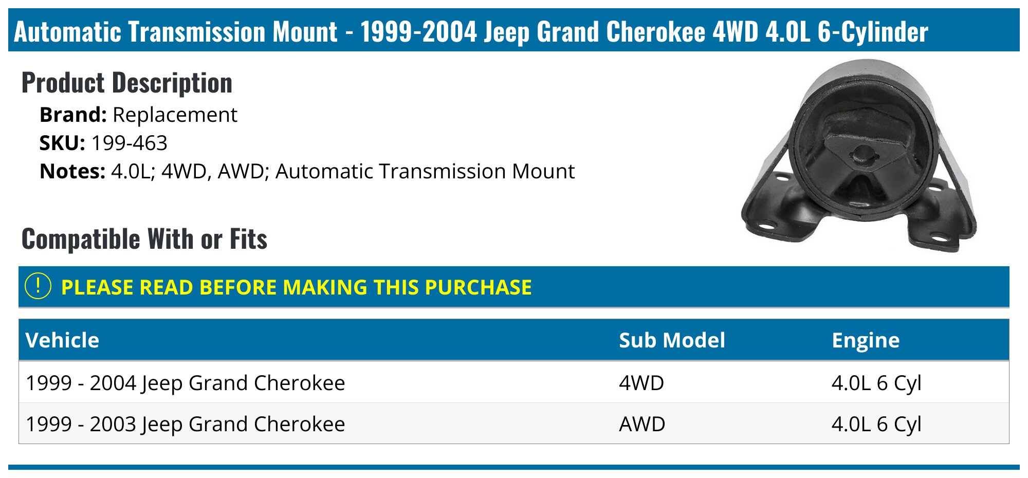 Jeep Grand Cherokee Motor Mounts 3-Piece Engine Motor & Transmission Mount Set For 1999-2004 Jeep Grand Cherokee 4.7L AWD Engine Motor Mount