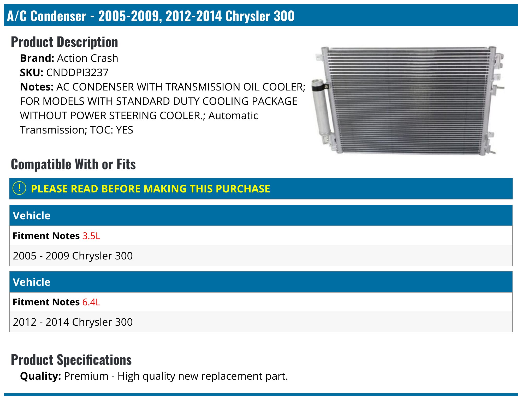 A-Premium Engine Coolant Radiator & A/C Condenser & Cooling