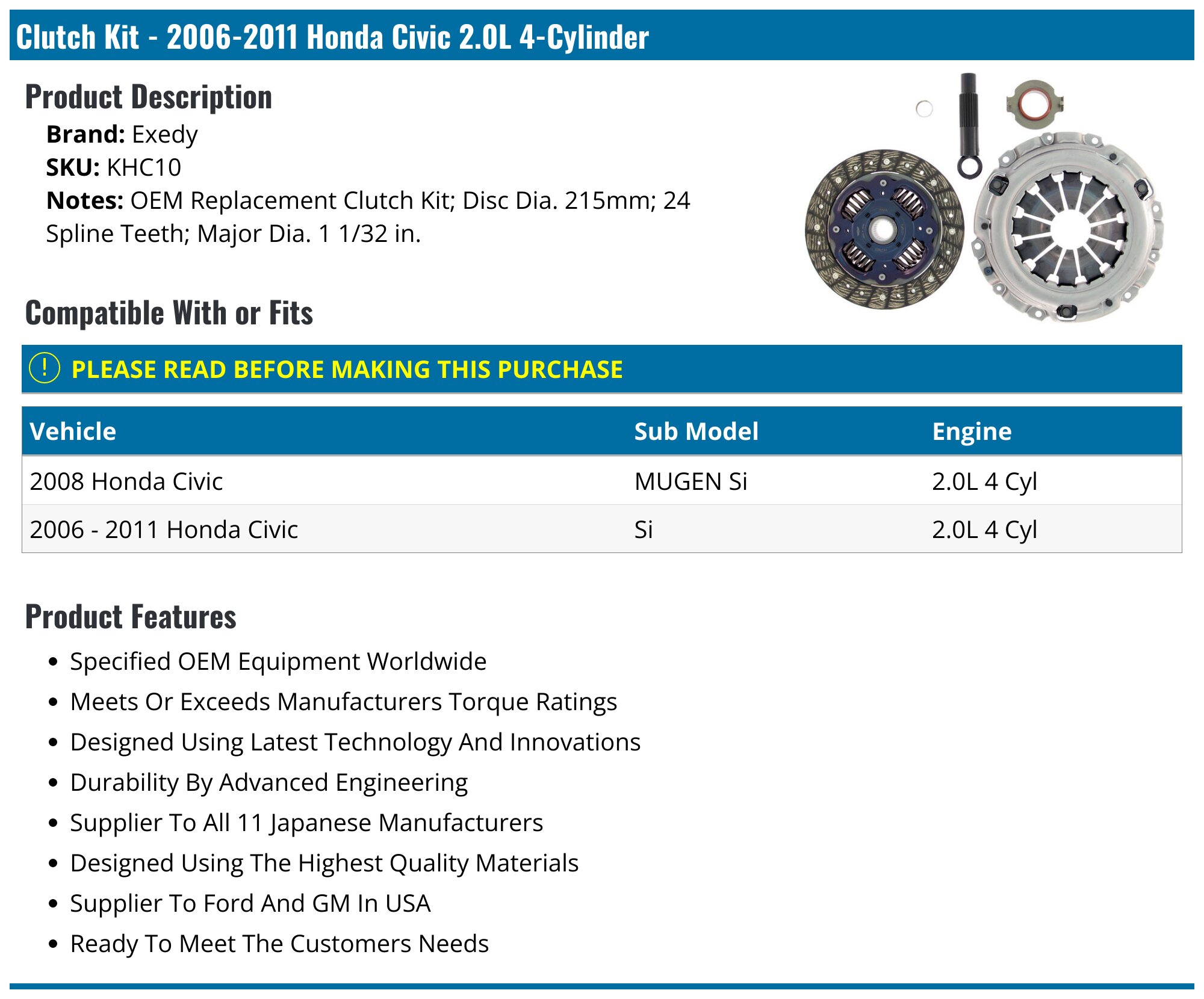 Honda Civic Clutch - Clutch Kits - Exedy Autopart Premium LUK ACT