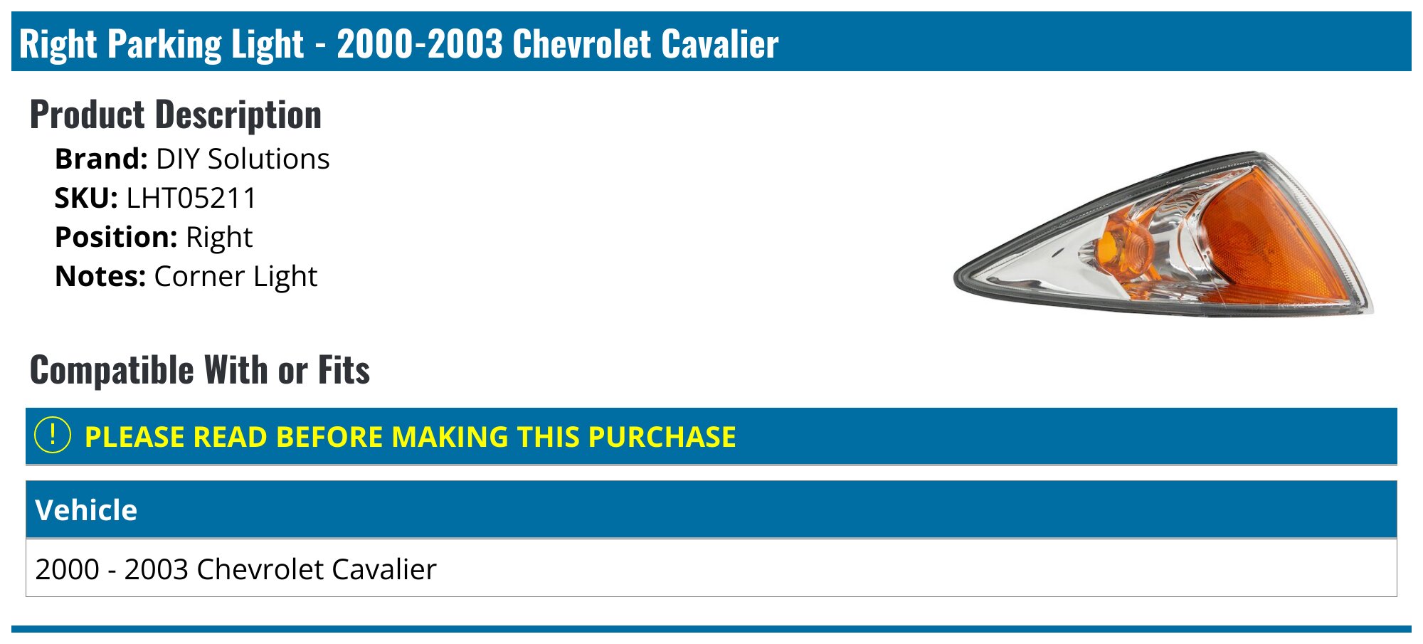 Corner Light Set For 2000-2002 Chevrolet Cavalier – Driver & Passenger Side – JP Auto Wholesale