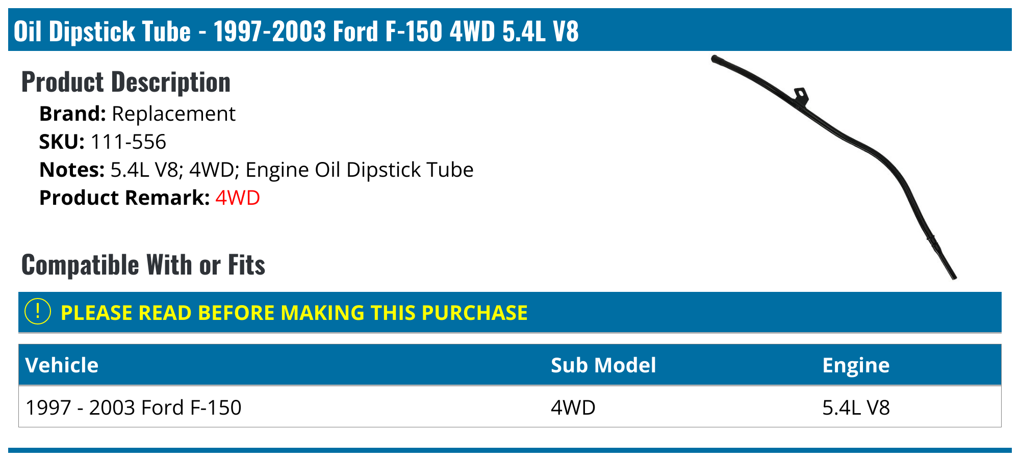 19972003 Ford F150 Oil Dipstick Tube Replacement 111556