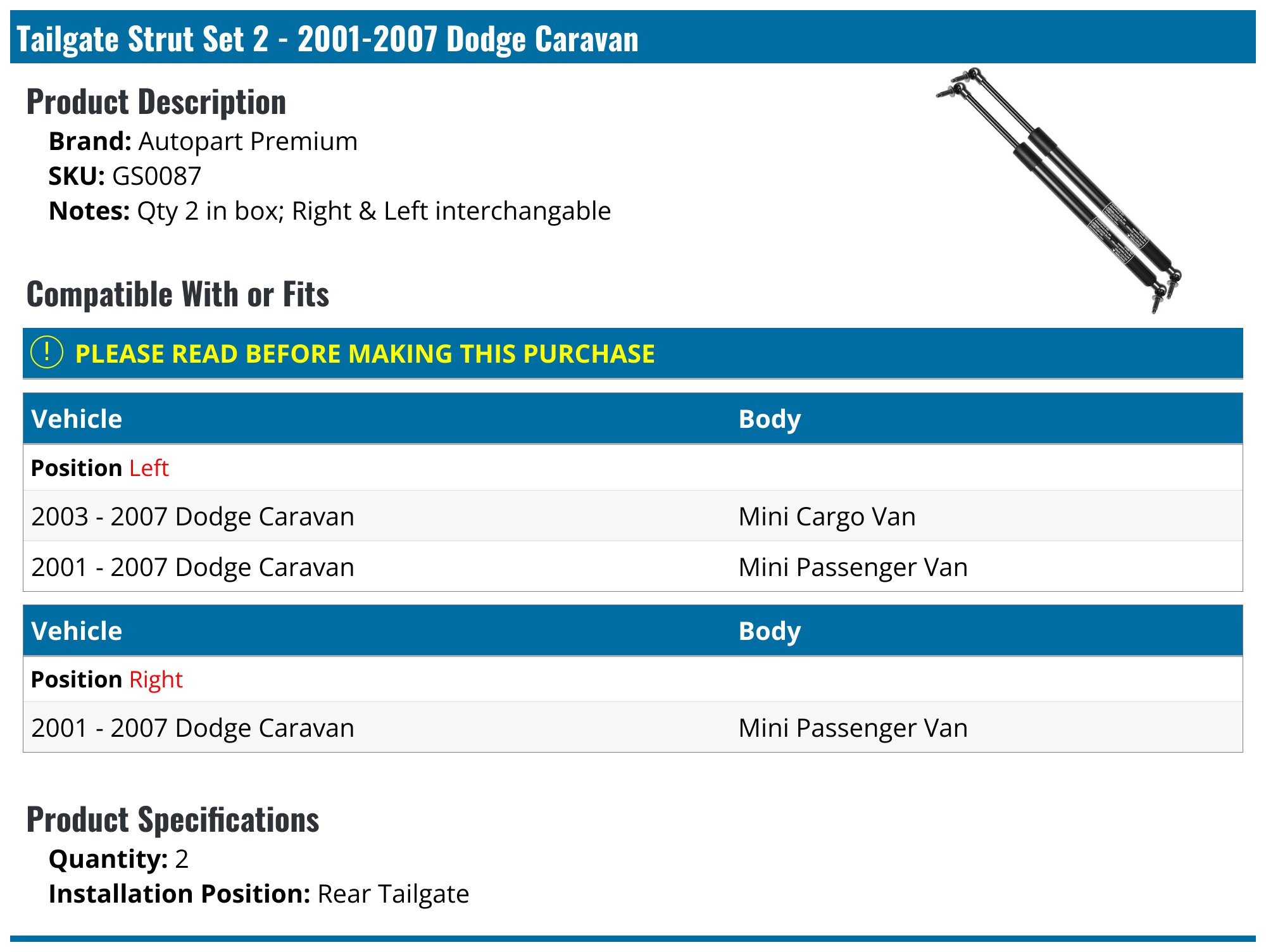 Toyota Tundra Tailgate Lift Support - PM17066 | AUTO-OTUA Tailgate strut 670109047 D5401R | タイヤ止め