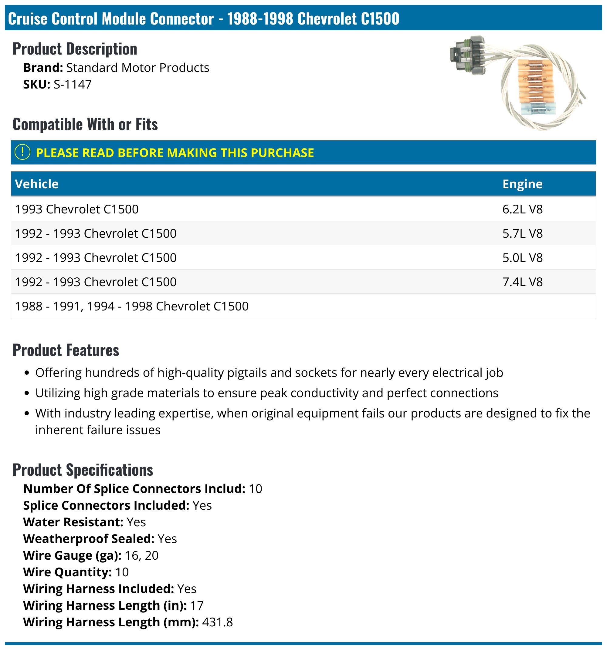 C1500 Rwal Module 1988-1998 Chevrolet C1500 Cruise Control Module Connector - Standard ...