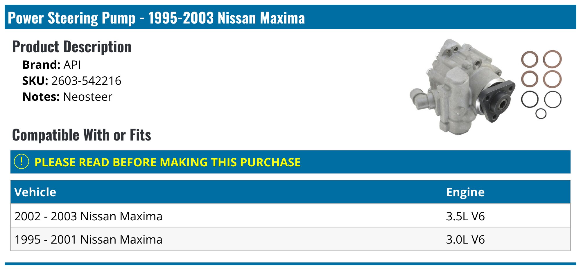 19952003 Nissan Maxima Power Steering Pump API 673107625464