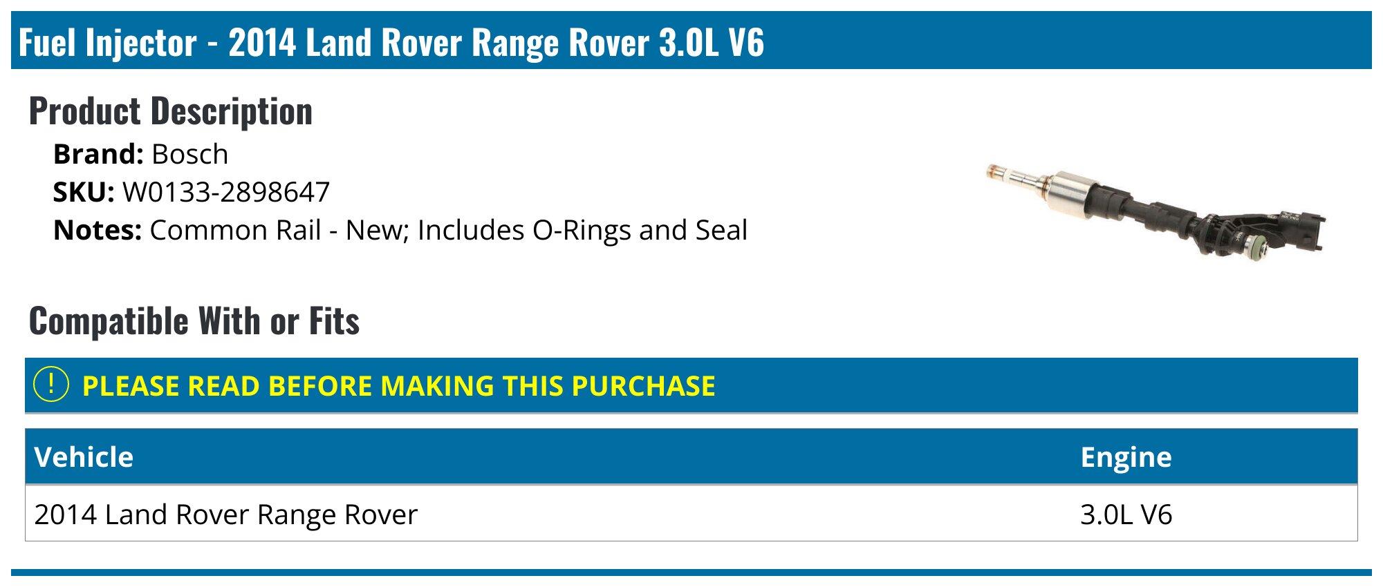 Fuel Injector For Range Rover Sport L494 3.0L S/C Discovery 2015-2020 LR105431