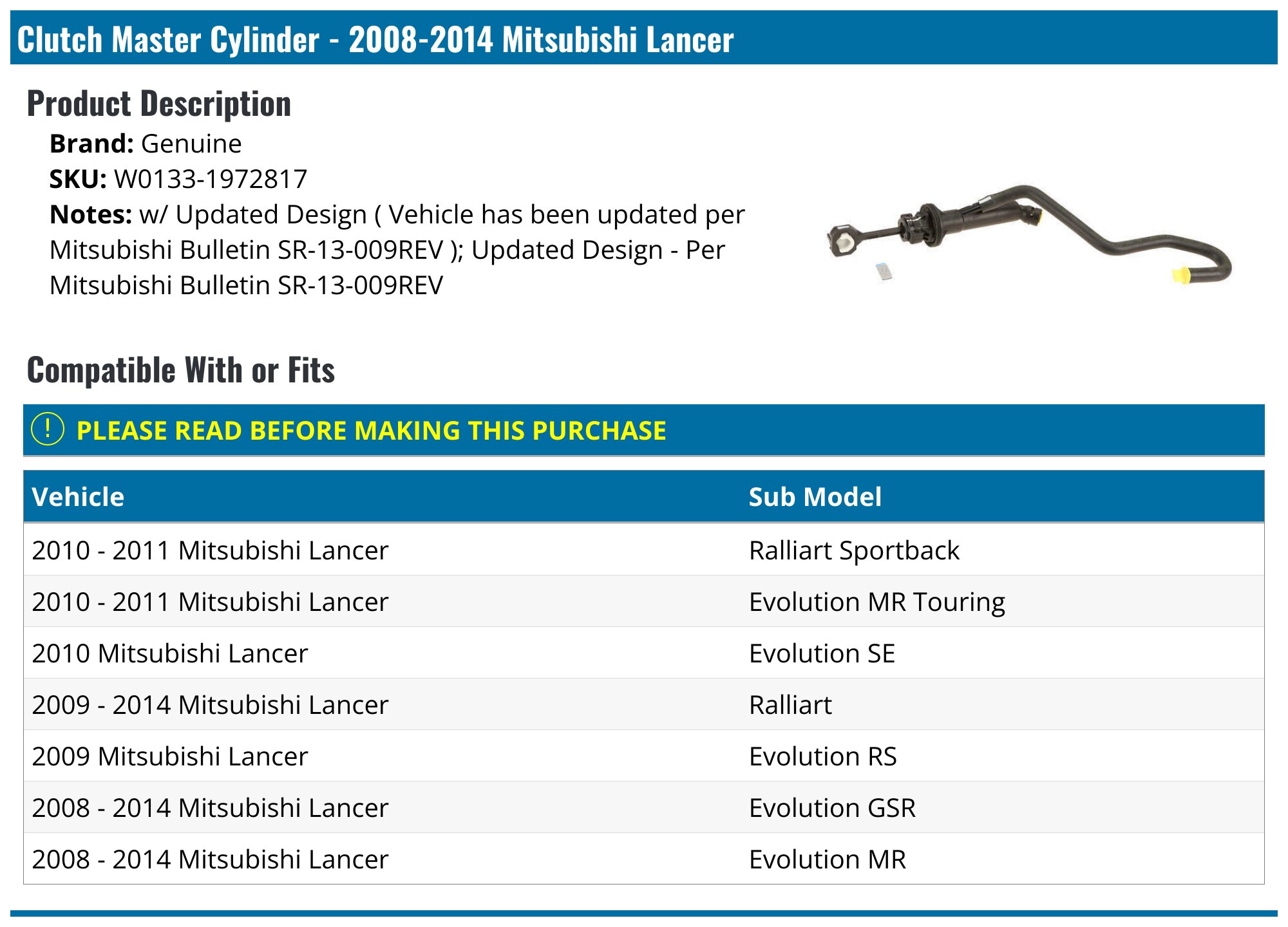 20082014 Mitsubishi Lancer Clutch Master Cylinder Genuine W01331972817