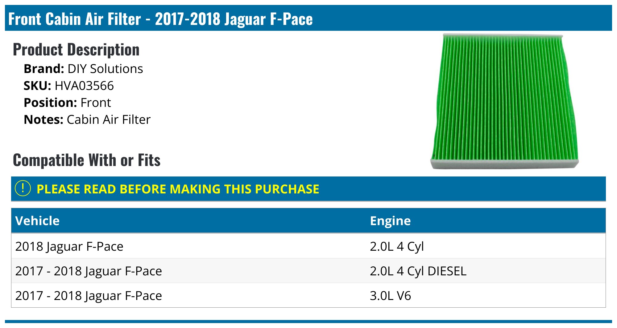 2017-2018, 2021-2022 Jaguar F-Pace Cabin Air Filter - DIY Solutions ...