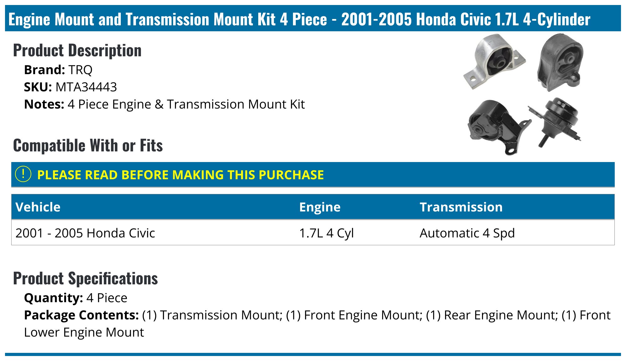 DTA Front Left CV Axle For 2001-2005 Honda Civic 1.7L Automatic Transmission