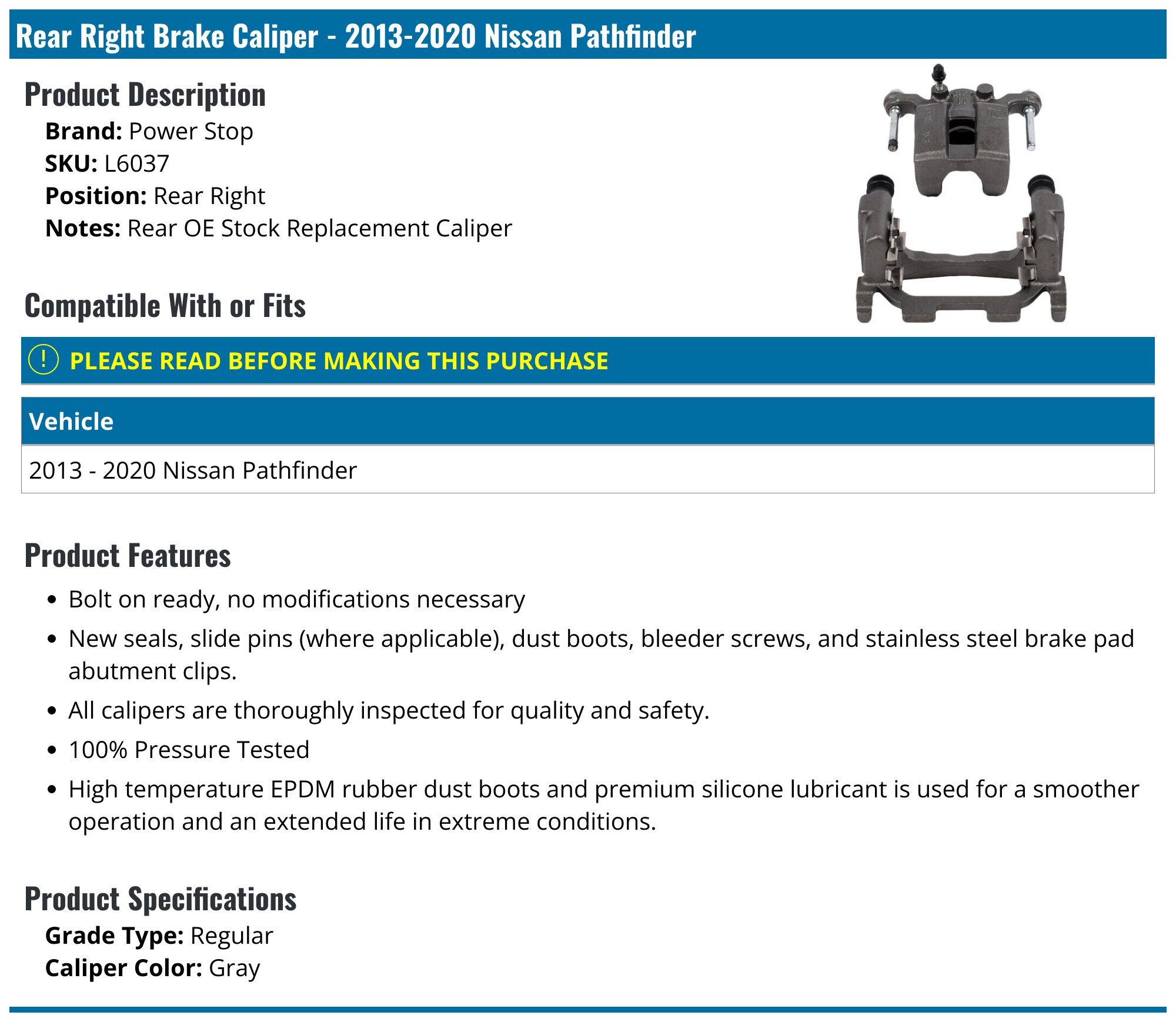 PowerStop Caliper Kit | 2011–2013 Nissan Leaf Front Left (L6864) main image 1