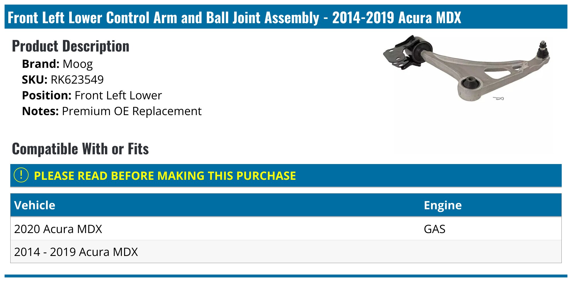 Front Left Side Lower Control Arm With Ball Joint Replacement Parts For 2014 2015 Front Left Side Lower Control Arm With Ball Joint Replacement Parts For 2014 2015
