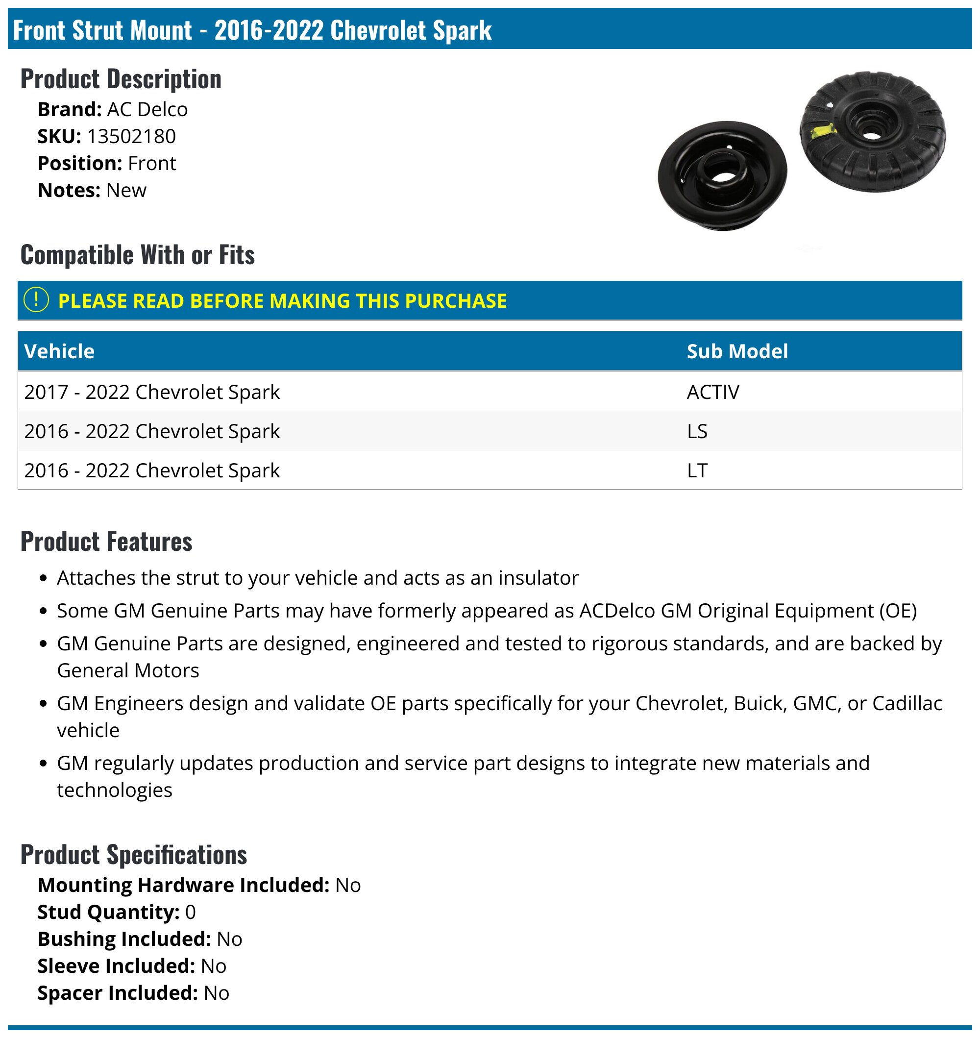 Strut Mount - Strut Mounts Replacement | Parts Geek