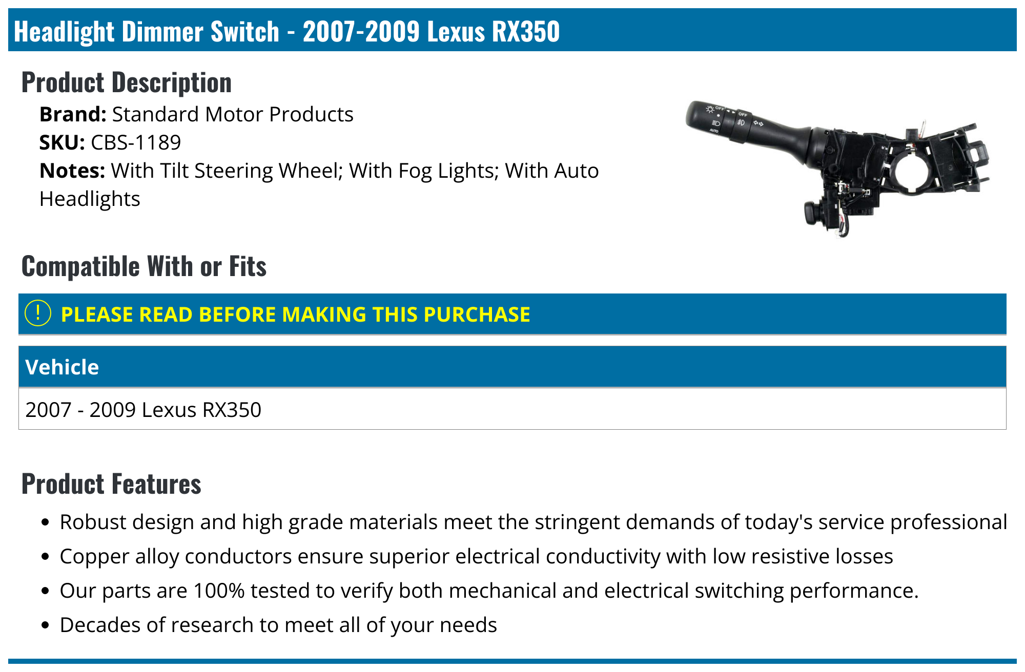 Headlight Dimmer Switch - Car Dimmer Switch Replacement | Parts Geek, image size:2000x1312