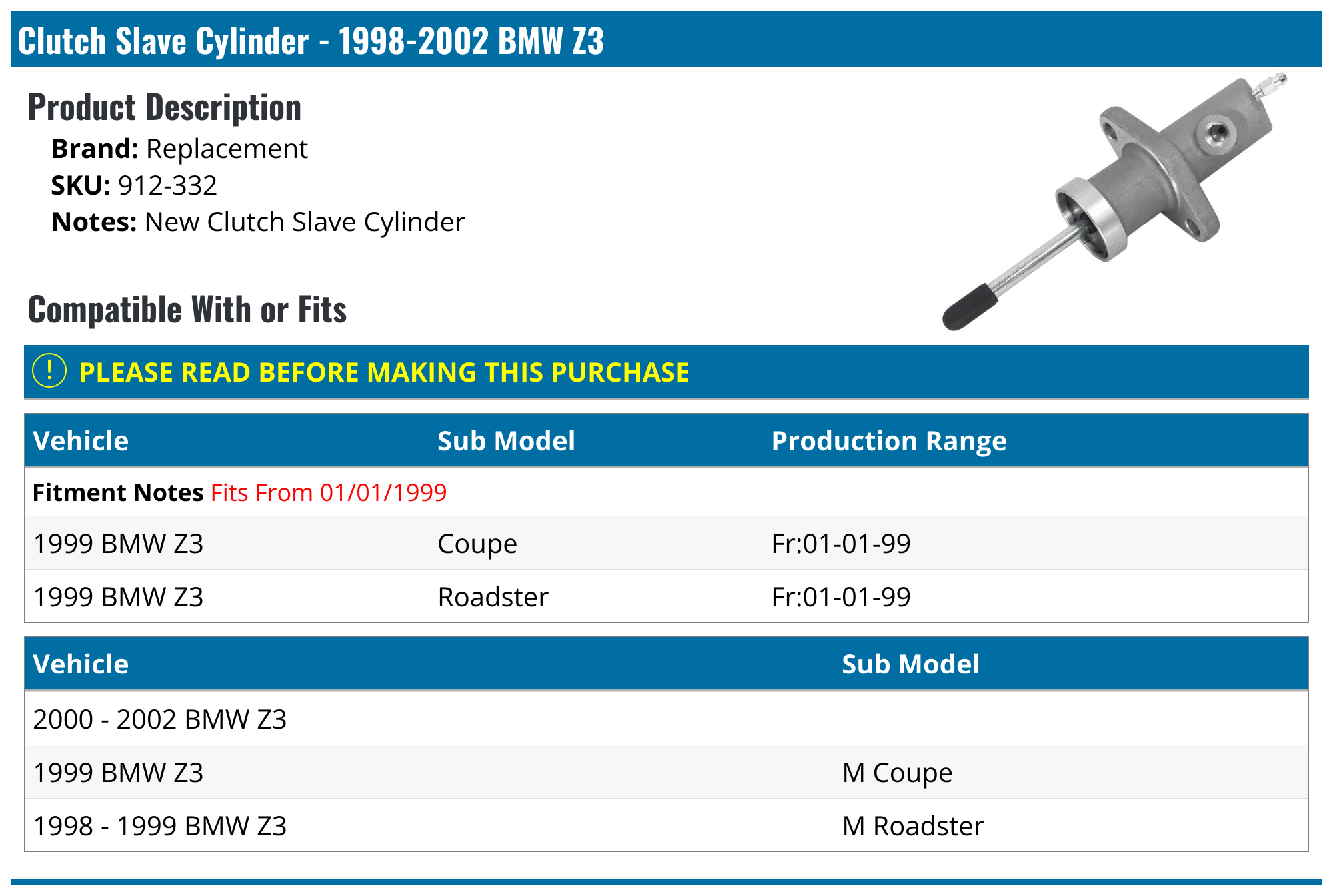 19982002 BMW Z3 Clutch Slave Cylinder Replacement 912332