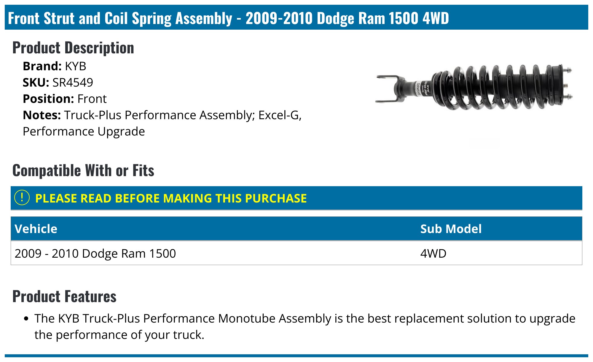 For 2009-2010 Dodge Ram 1500 4WD Front Complete Strut & Coil Spring Assembly