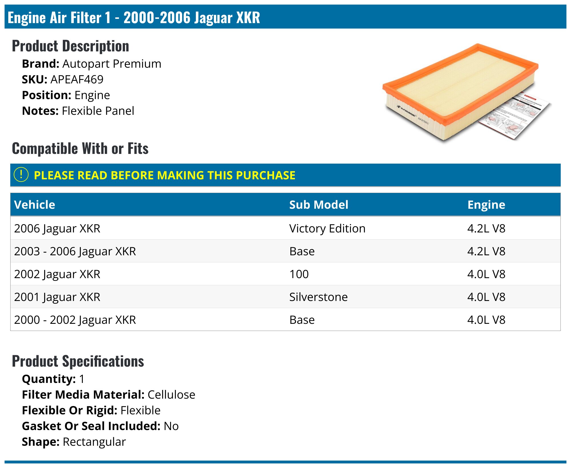 K&N Replacement Air Filter 10-12 Jaguar XK/XKR 5.0L V8