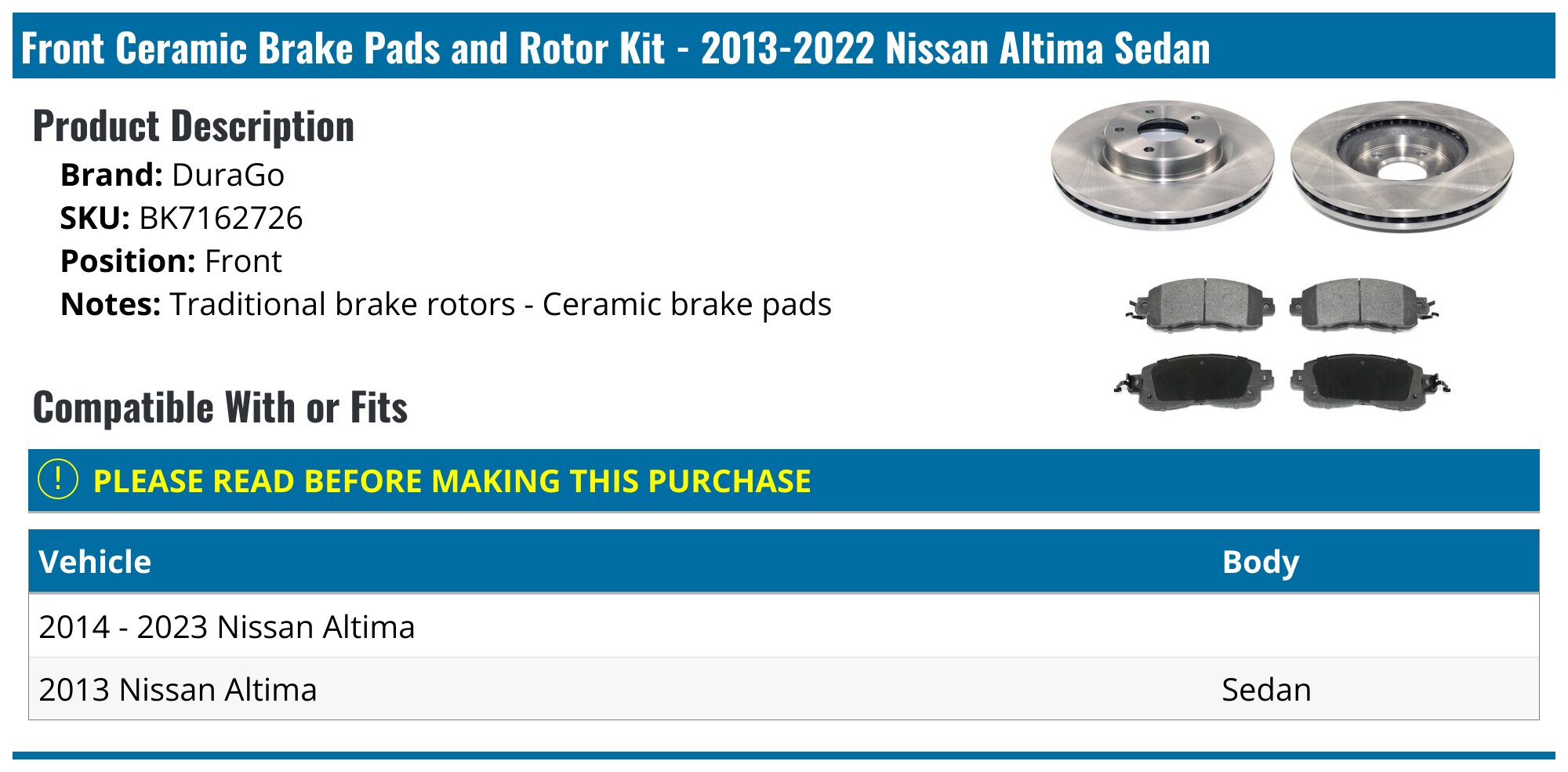 Front & Rear Ceramic Brake Pad Set For Nissan Altima 2013-2023 – YXPCARS (8 Pads)