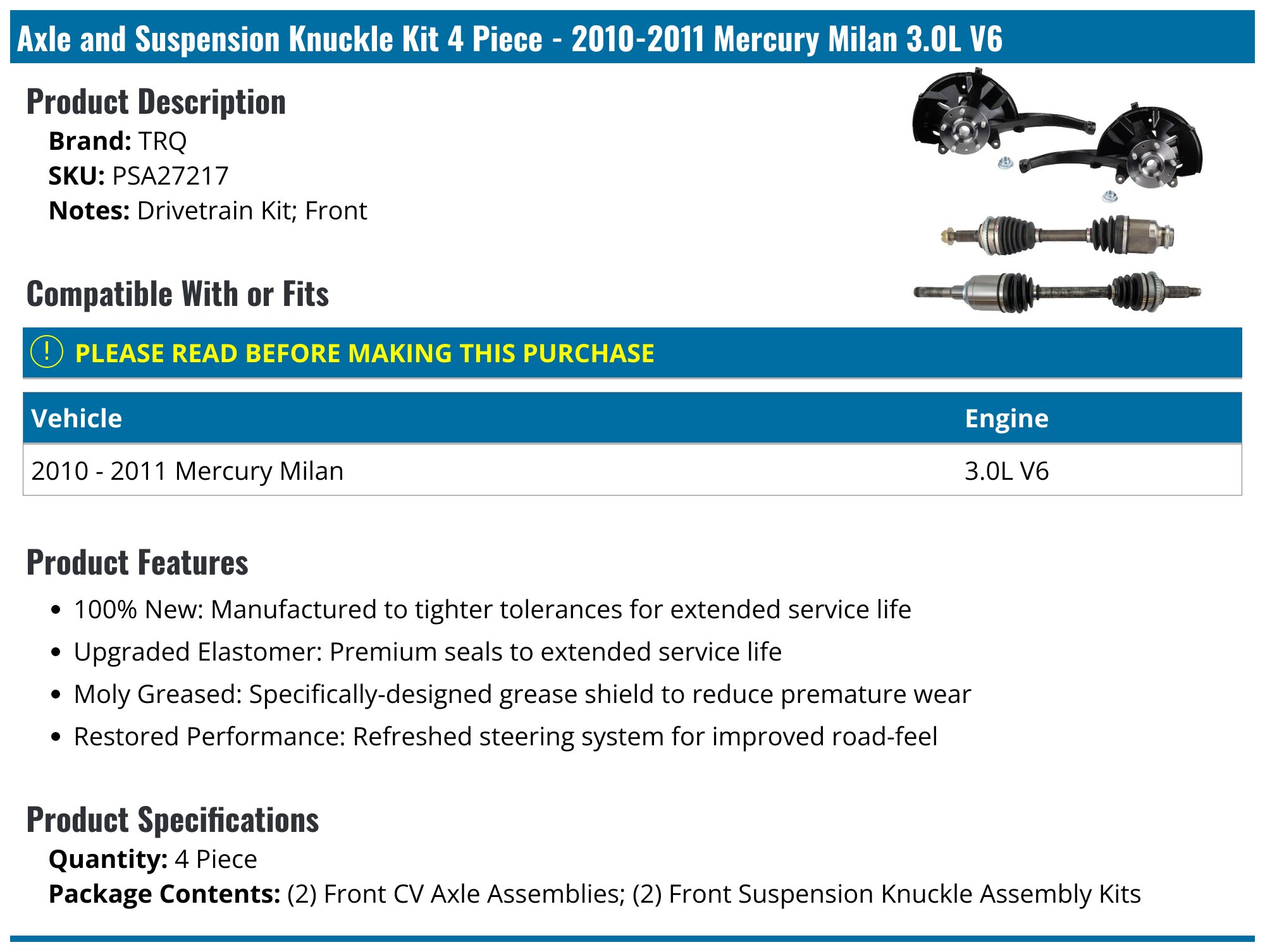 A-Premium CV Axle Shaft Assembly Compatible with Ford Fusion 2010-2012 & Mercury Milan 2010-2011, L4 2.5L Automatic Transmission, Front Left Driver