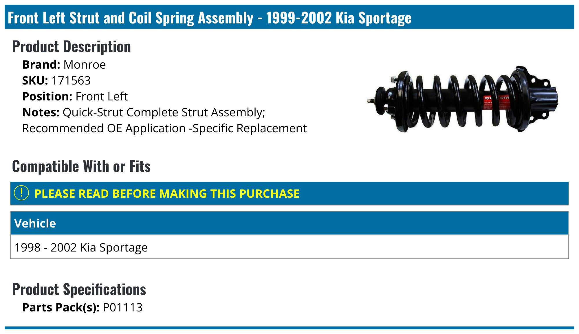 Complete Strut & Shock Kit For Kia Sportage 1999-2002 - Front Struts And Rear Shocks - FCS Auto Parts, Lifetime Warranty