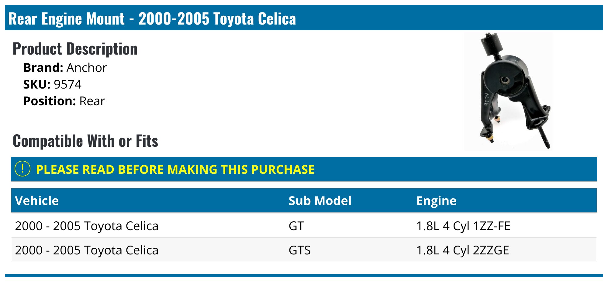 Motor & Trans Mount 4PCS. 2000-2005 For Toyota Celica GT