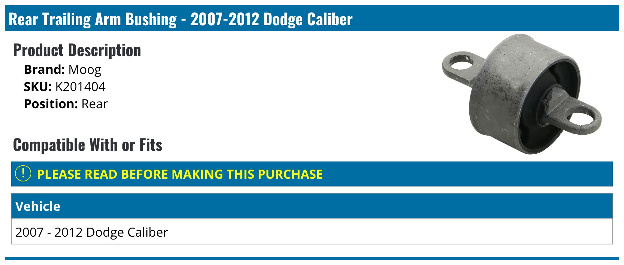 Moog Rear Trailing Arm Bushing 59896HG For 2006-2011 Ford Explorer – Suspension Replacement