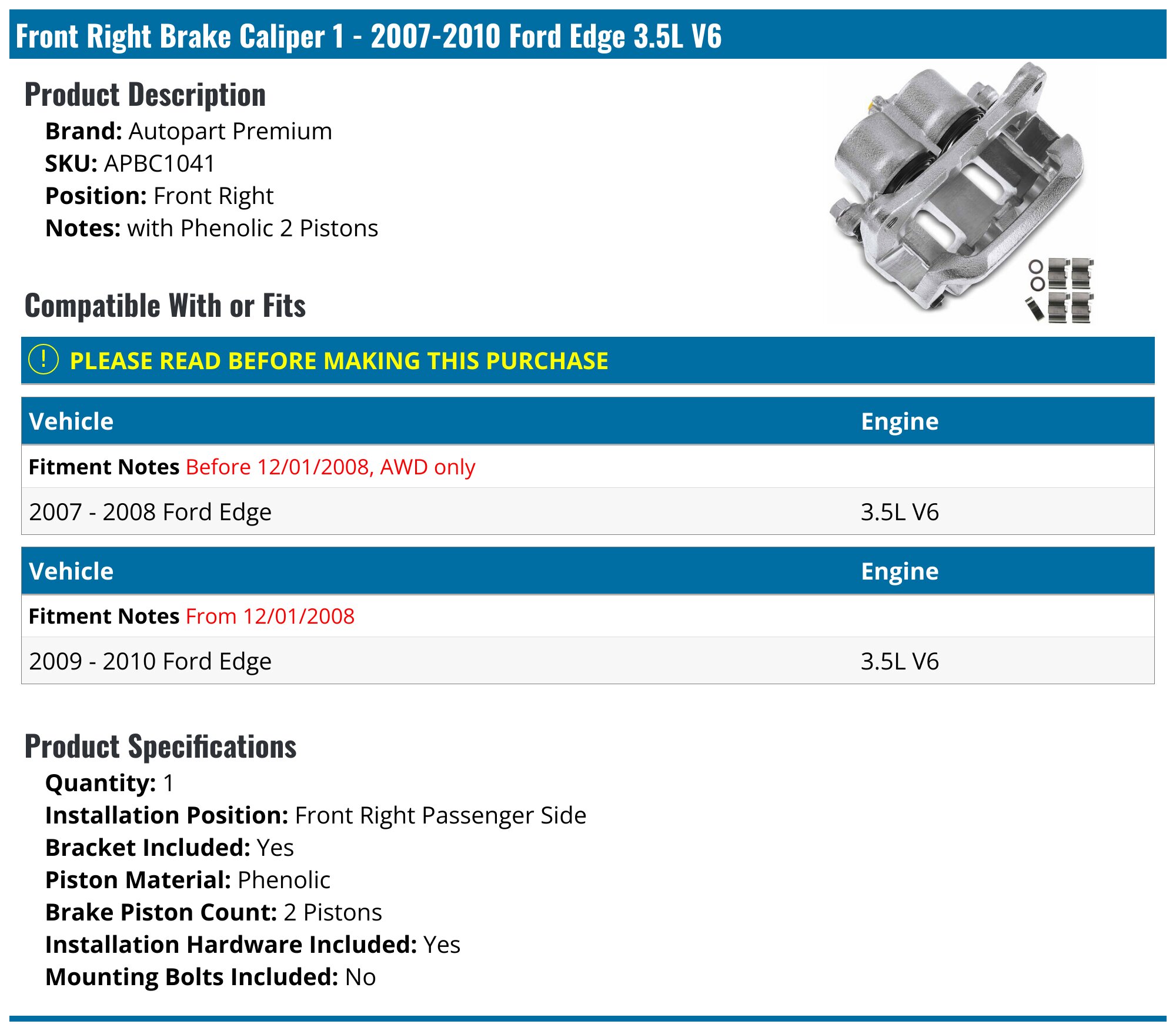 PowerStop Rear Red Calipers | 2007–2010 Ford Edge (S5042) main image 1